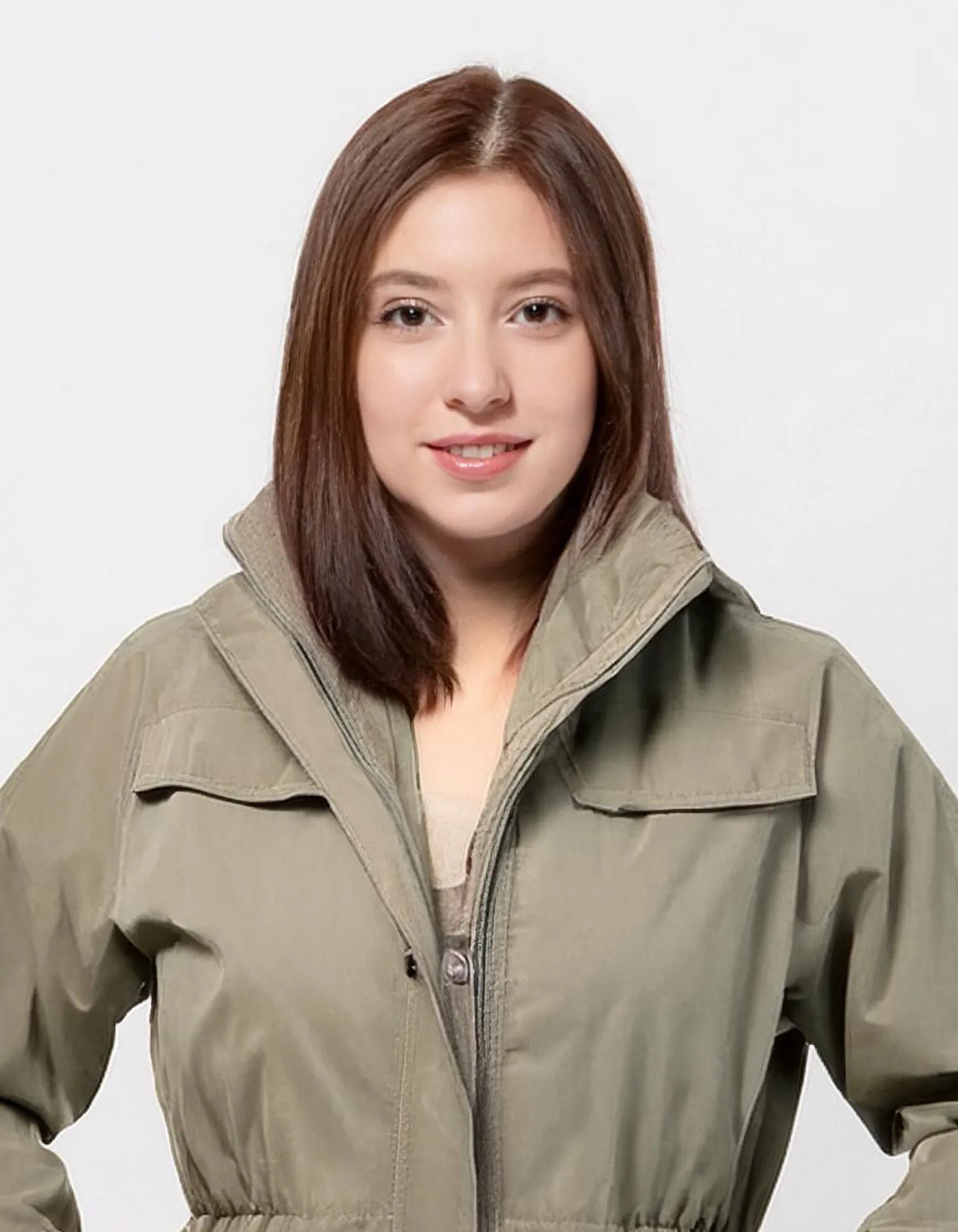 Olive Green Quilted Parka with Adjustable Waist