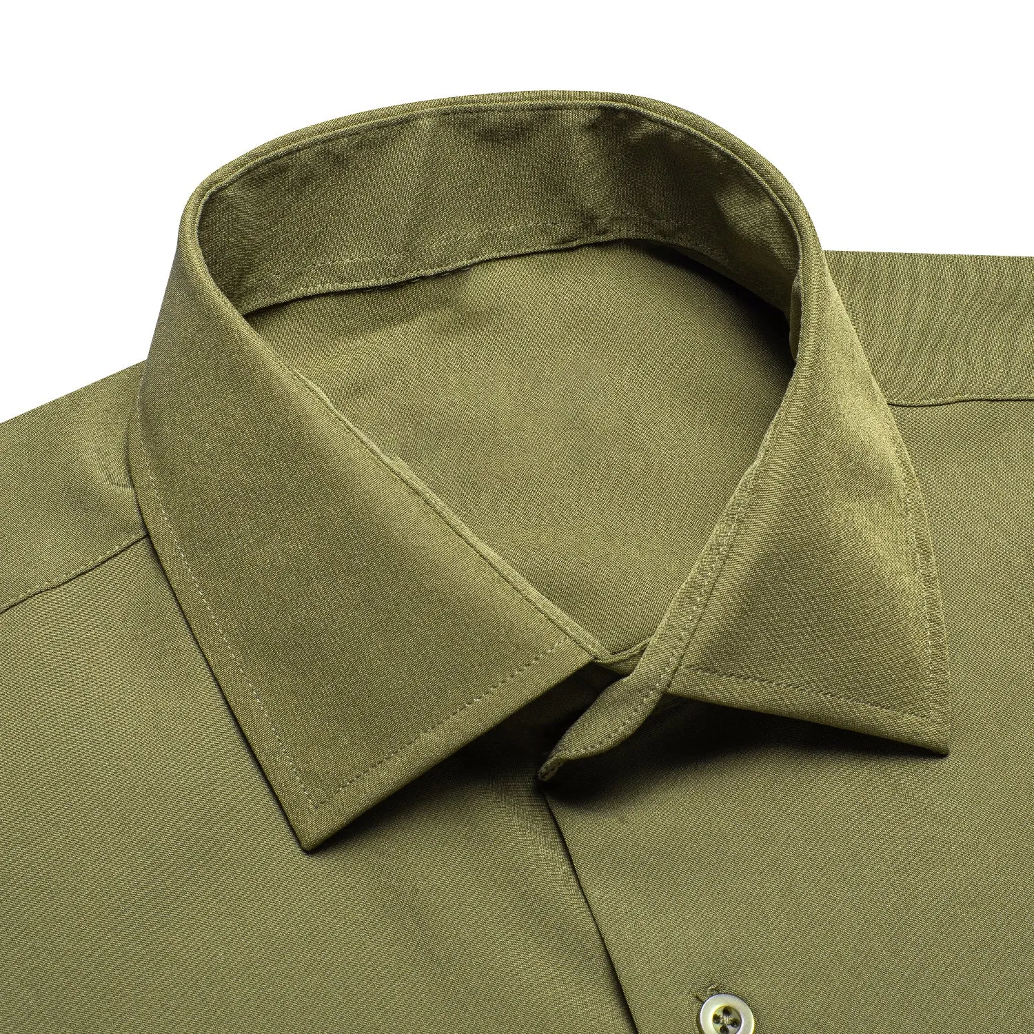 Olive Green Solid Men's Long Sleeve Cotton Shirt