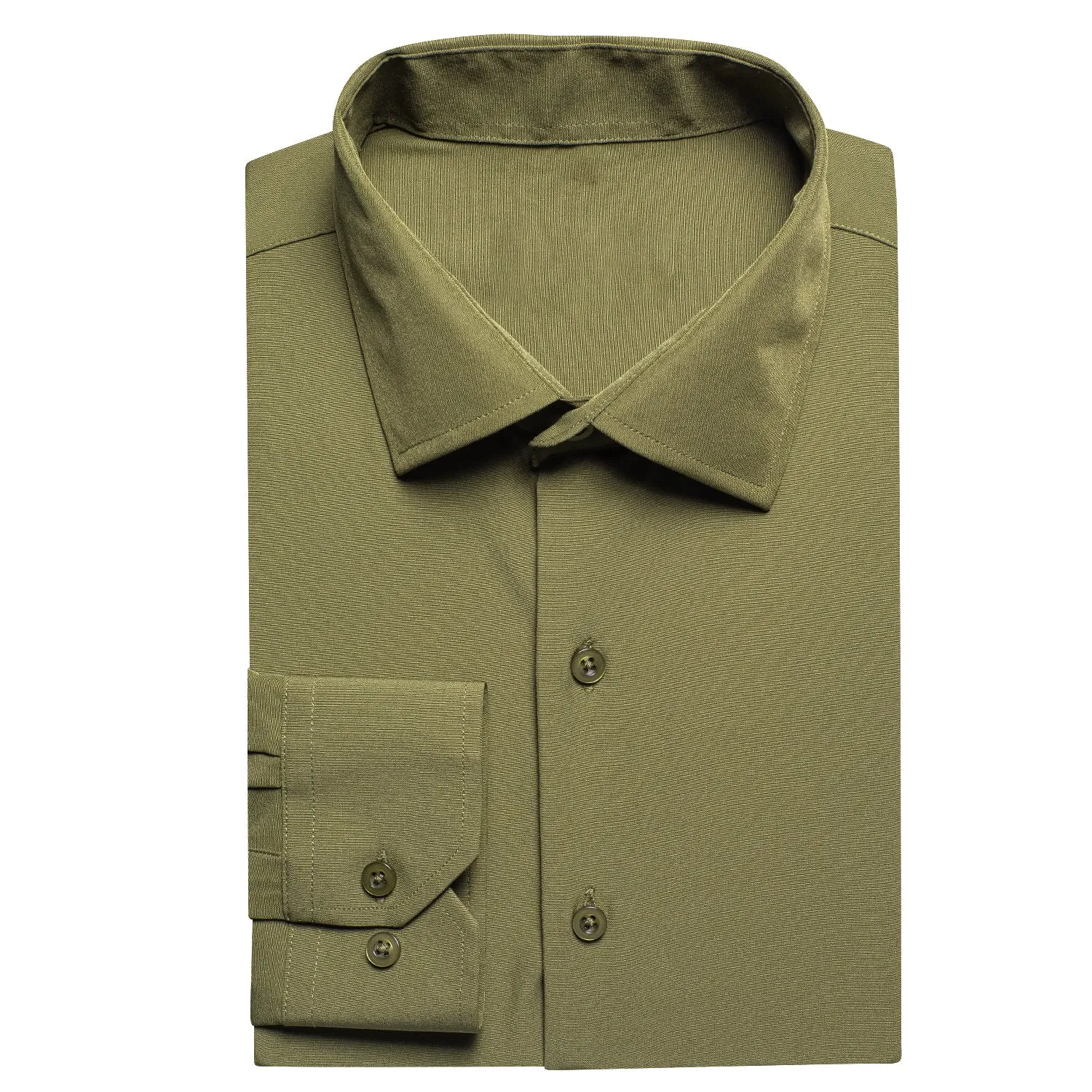 Olive Green Solid Men's Long Sleeve Cotton Shirt