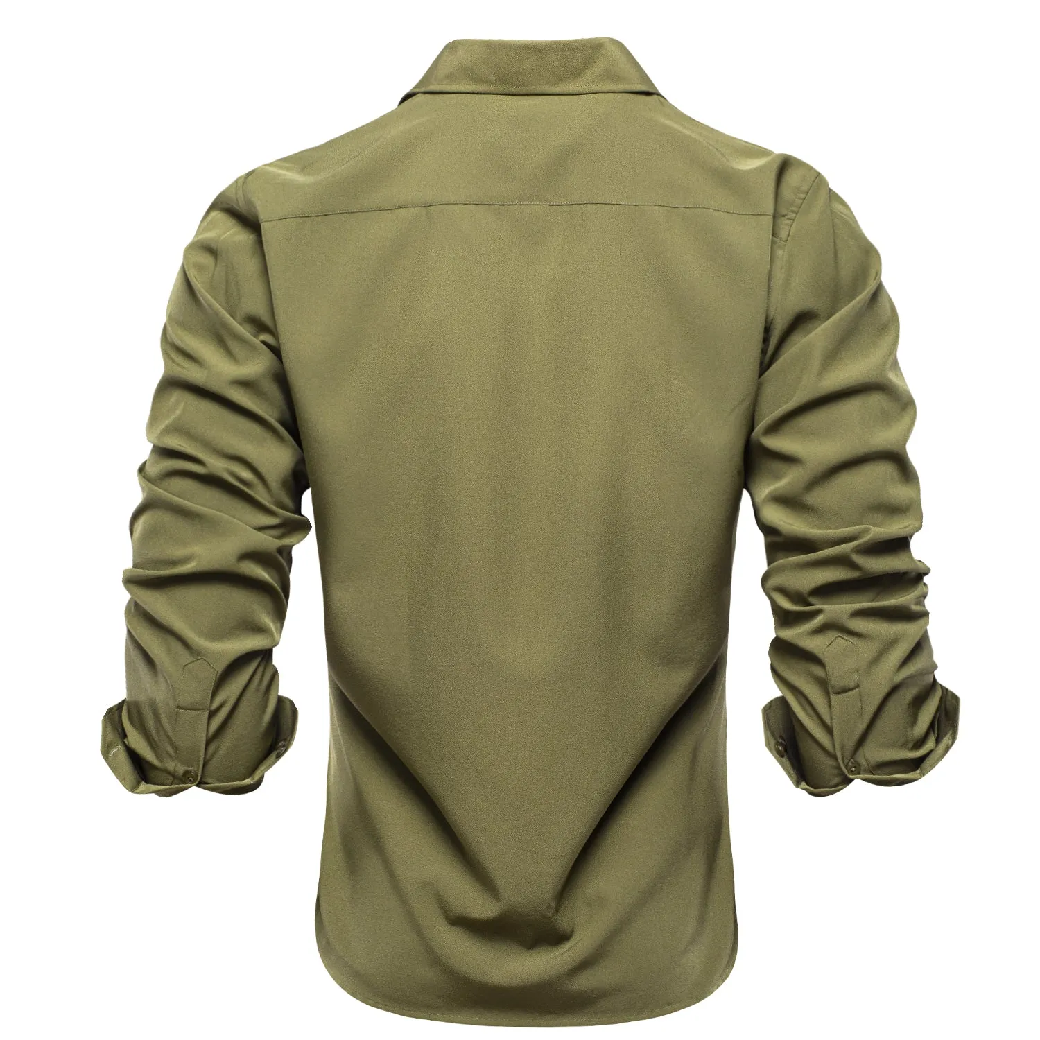 Olive Green Solid Men's Long Sleeve Cotton Shirt