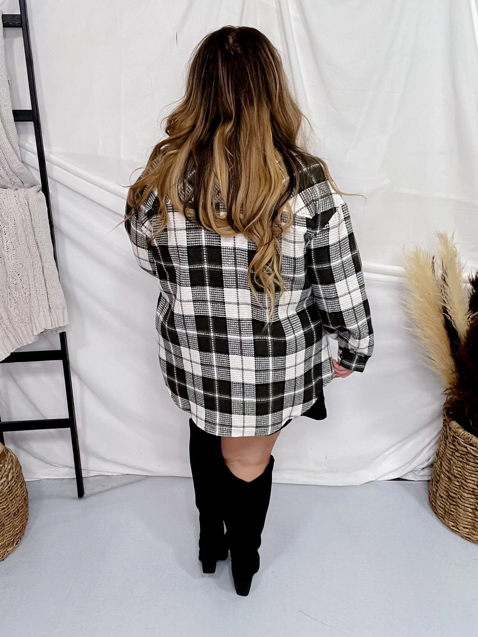 Olive Plaid Long Sleeve Button Front Shacket