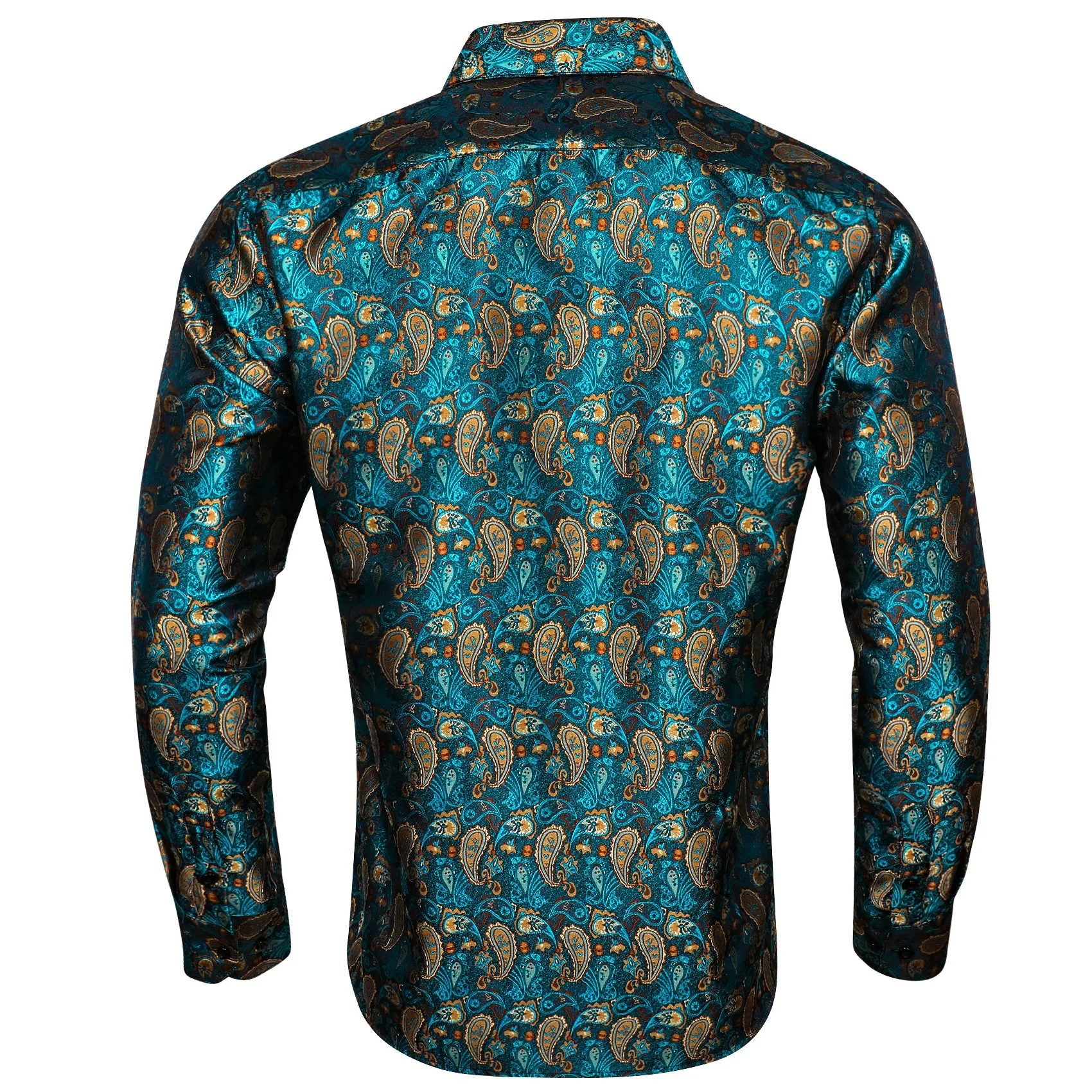 Orange Blue Paisley Silk Men's Long Sleeve Shirt