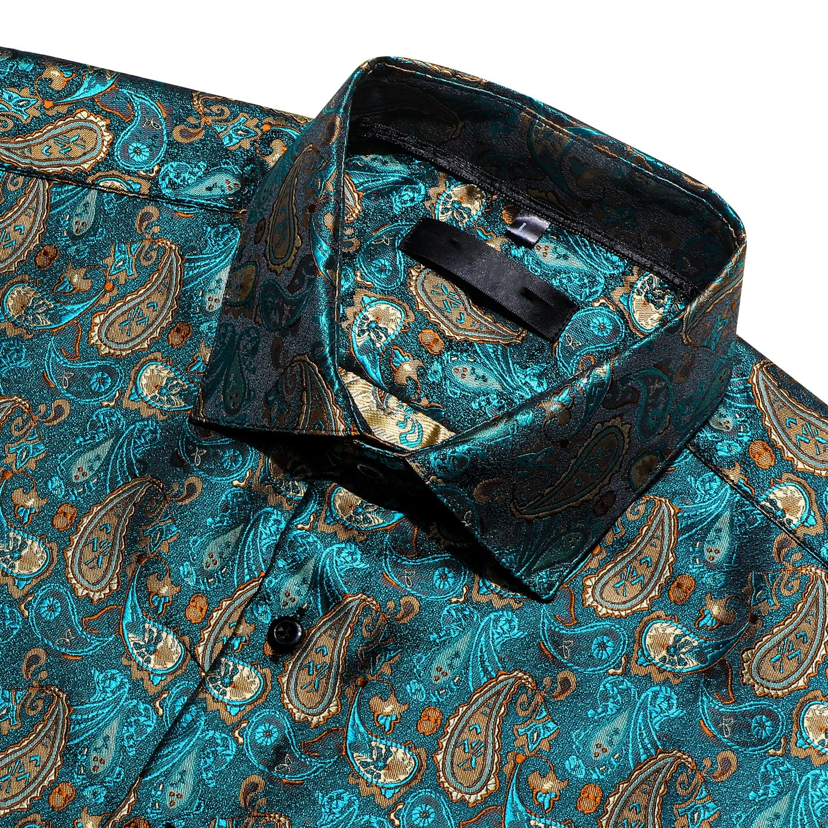 Orange Blue Paisley Silk Men's Long Sleeve Shirt