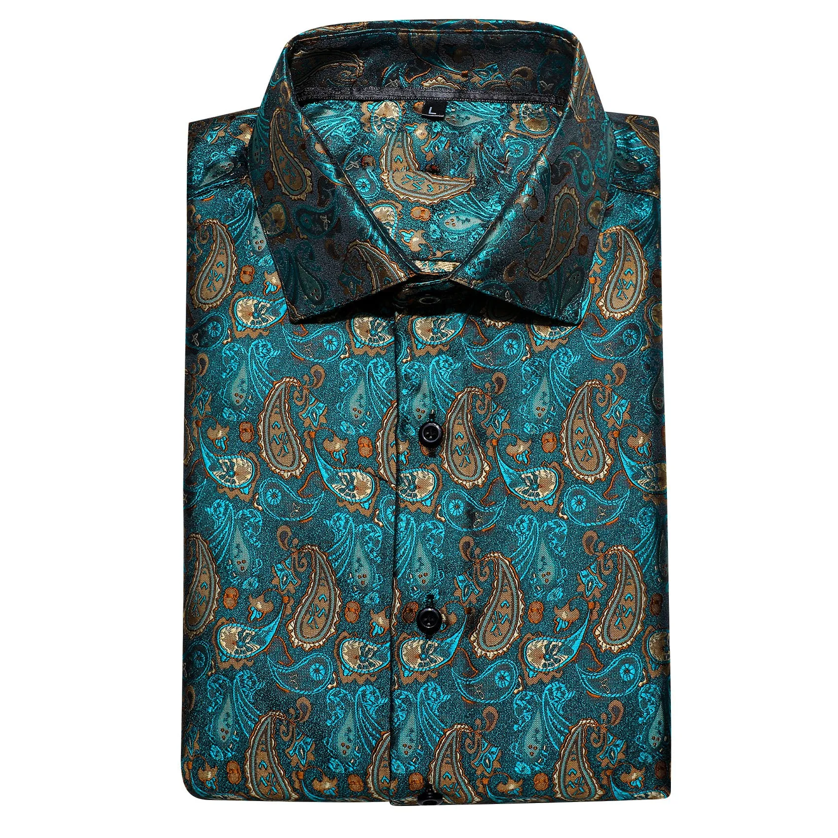 Orange Blue Paisley Silk Men's Long Sleeve Shirt