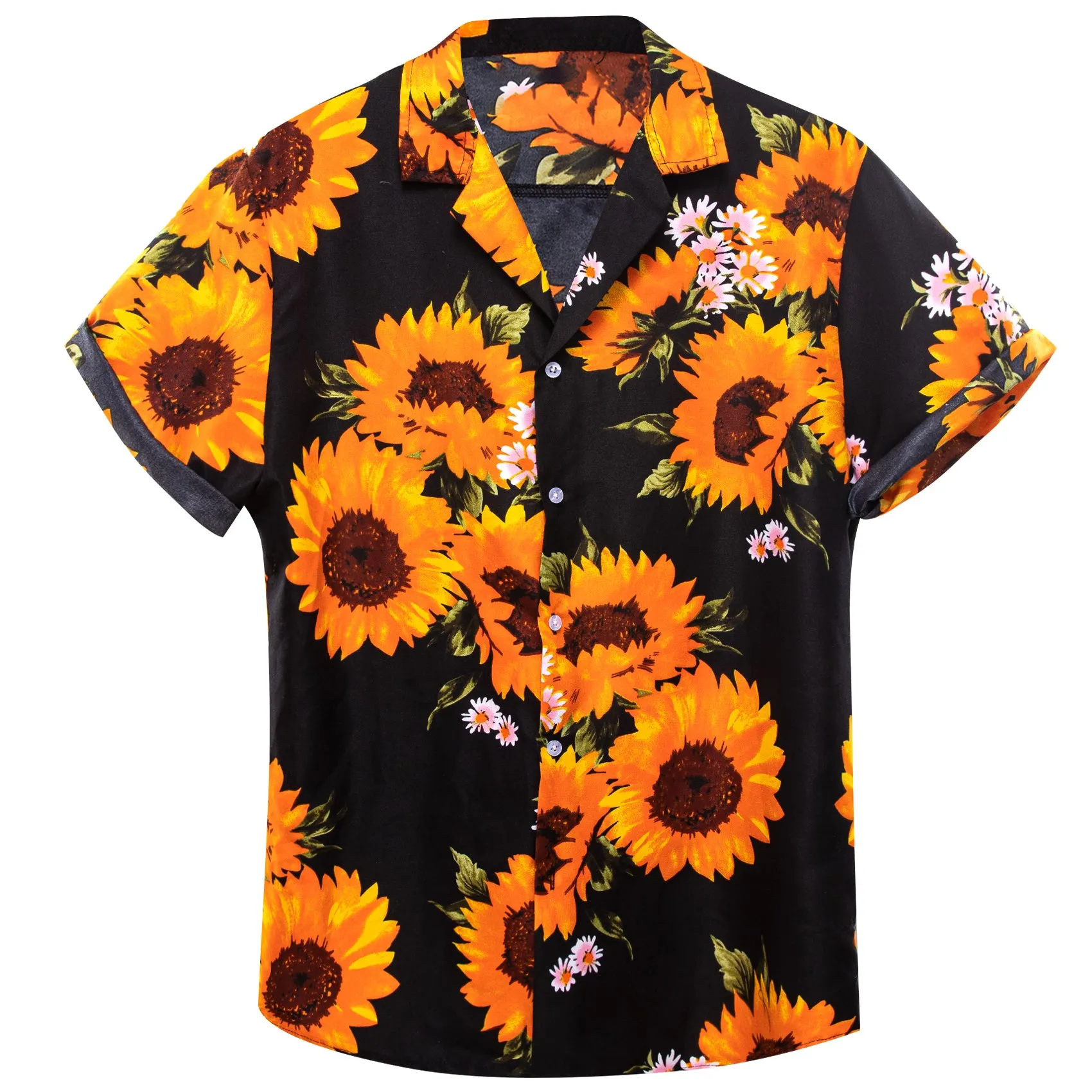 Orange Sunflower Men's Short Sleeve Summer Shirt