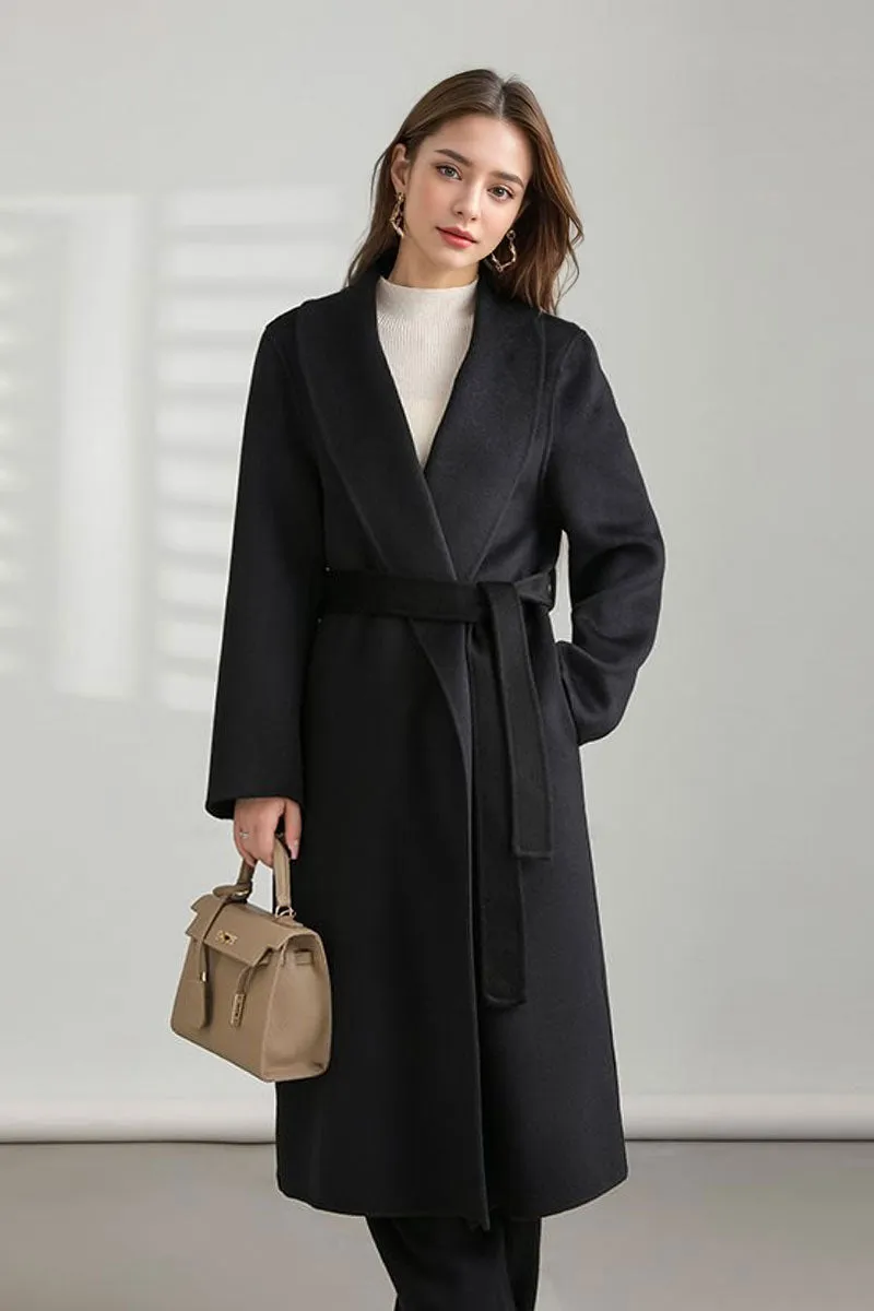 Oversized 100 Wool Open-Front Coat with Belt