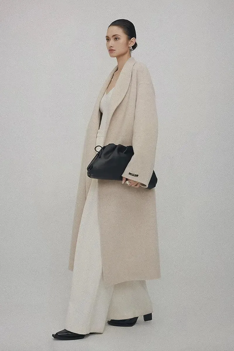 Oversized 100 Wool Open-Front Coat with Belt