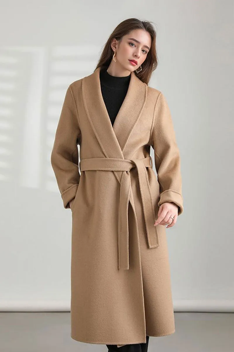 Oversized 100 Wool Open-Front Coat with Belt