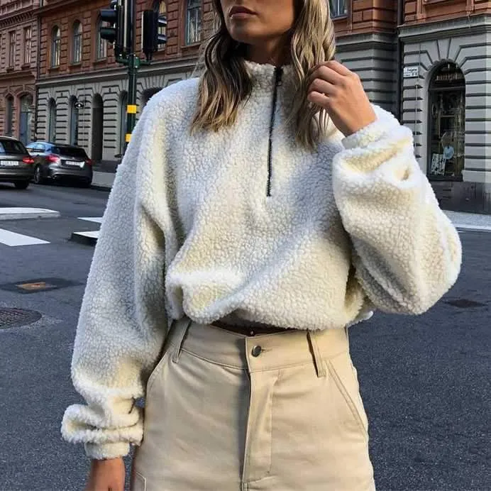 Oversized Cropped Polo Faux Fur Teddy Bear Jacket