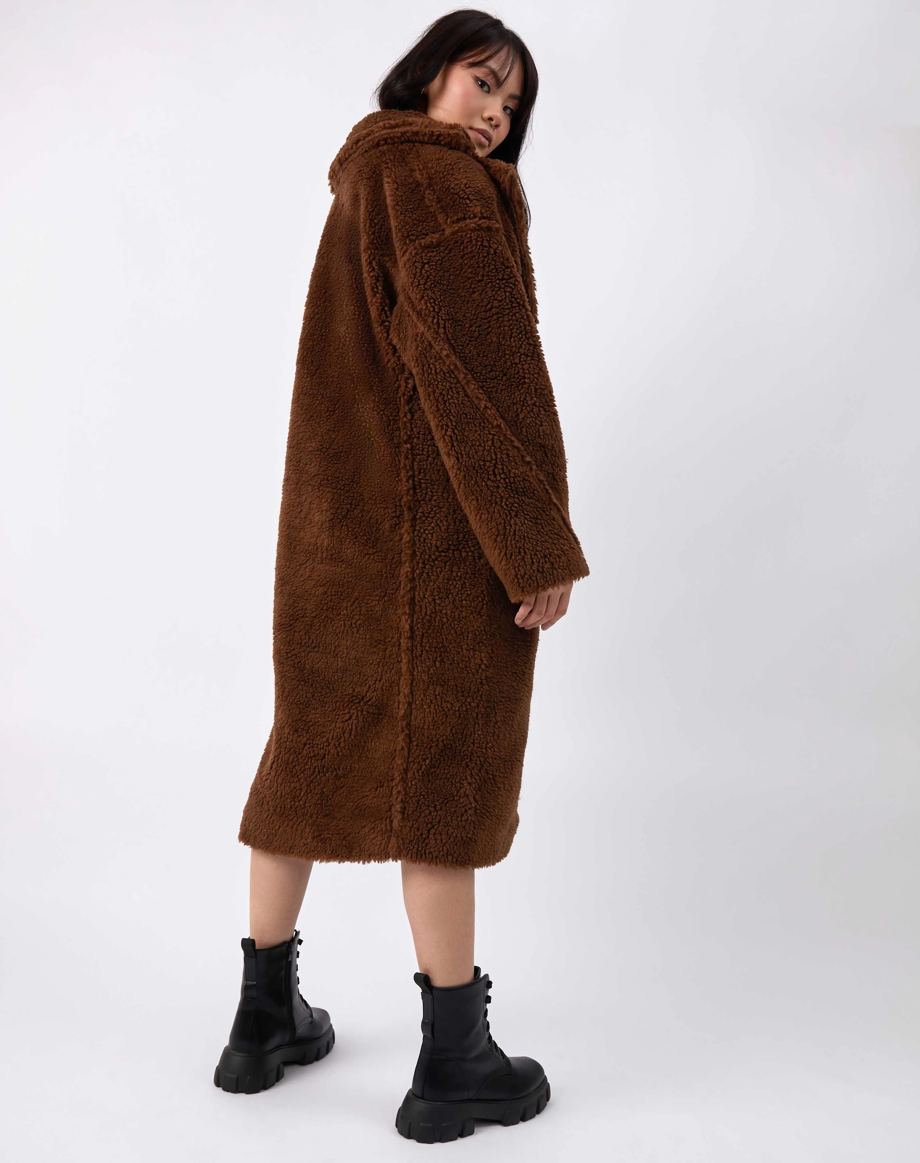 Oversized Teddy Coat in Brown | Gigi