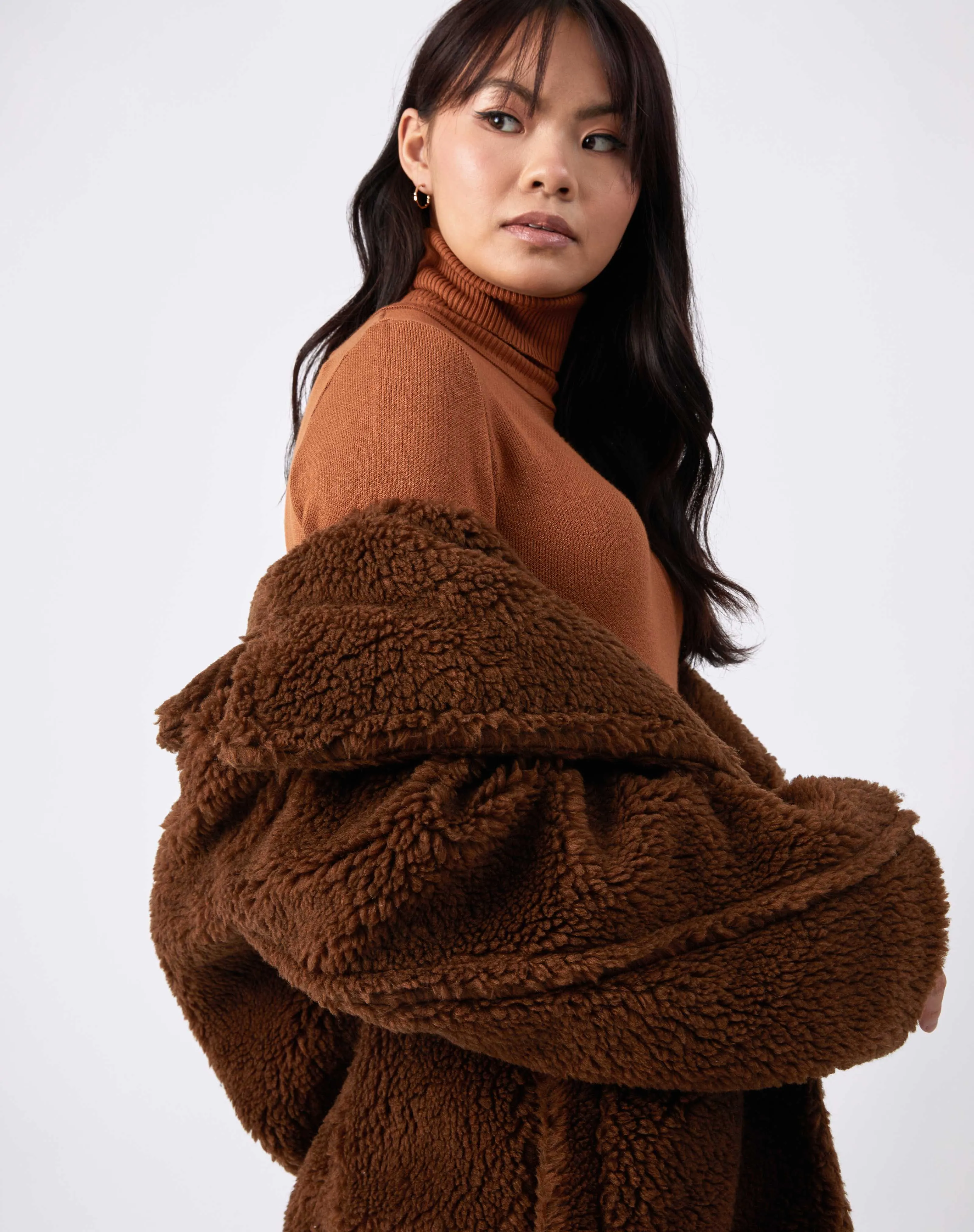 Oversized Teddy Coat in Brown | Gigi