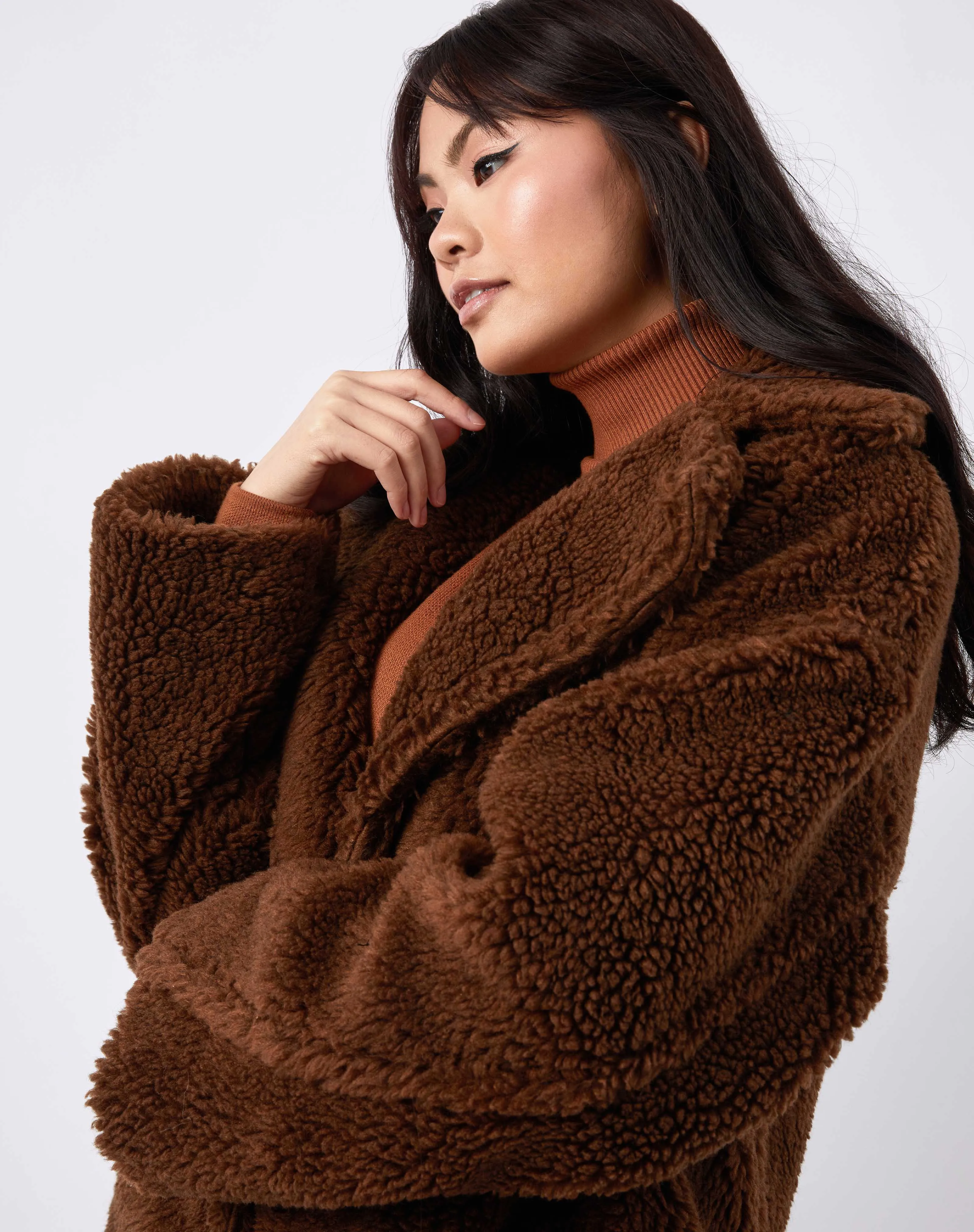 Oversized Teddy Coat in Brown | Gigi