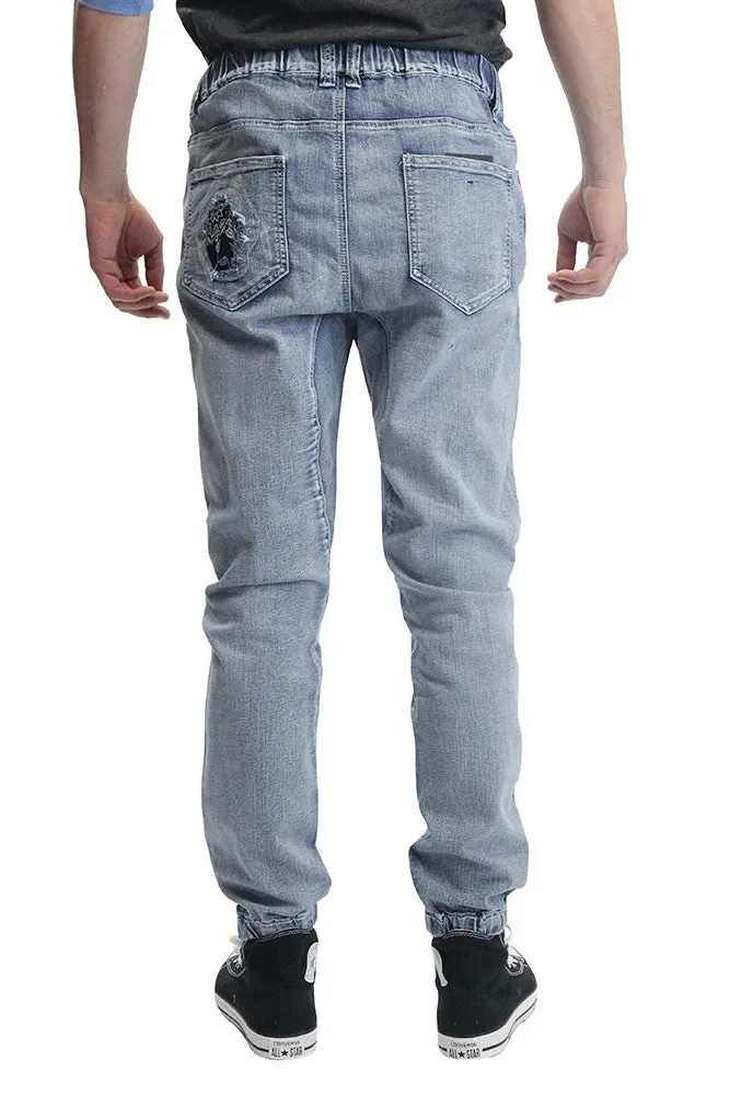 Paisley Distressed Denim Jogger Pants