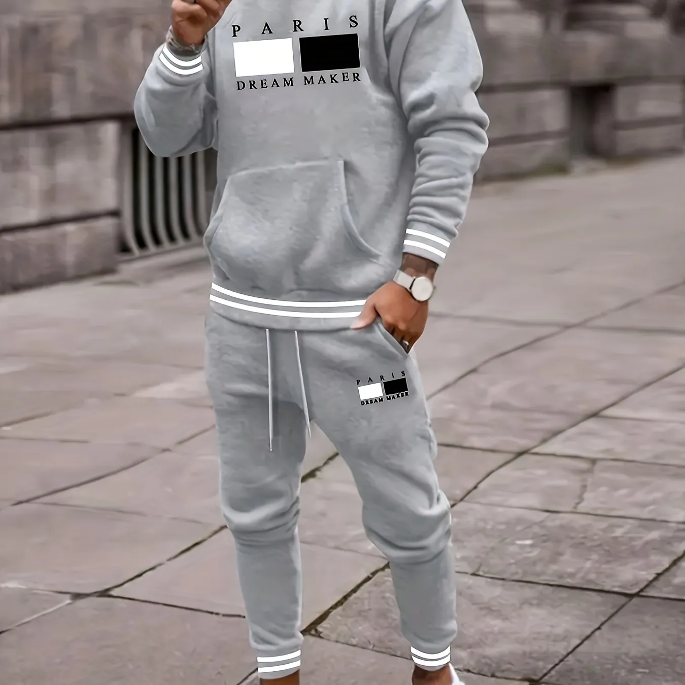 Parisian Chic Geometric Pattern Hoodie & Joggers Set – Fall/Winter Essentials