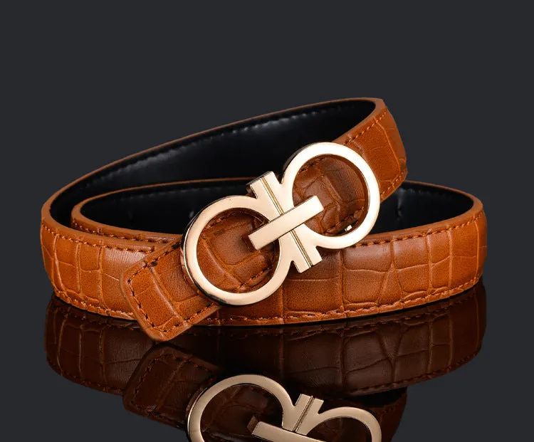 Pattern Fashion Men's and Women's Belt Business Smooth Buckle Pant Belt