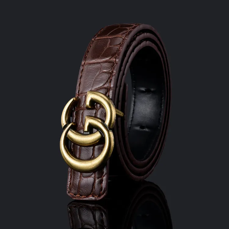 Pattern Fashion Men's and Women's Belt Business Smooth Buckle Pant Belt