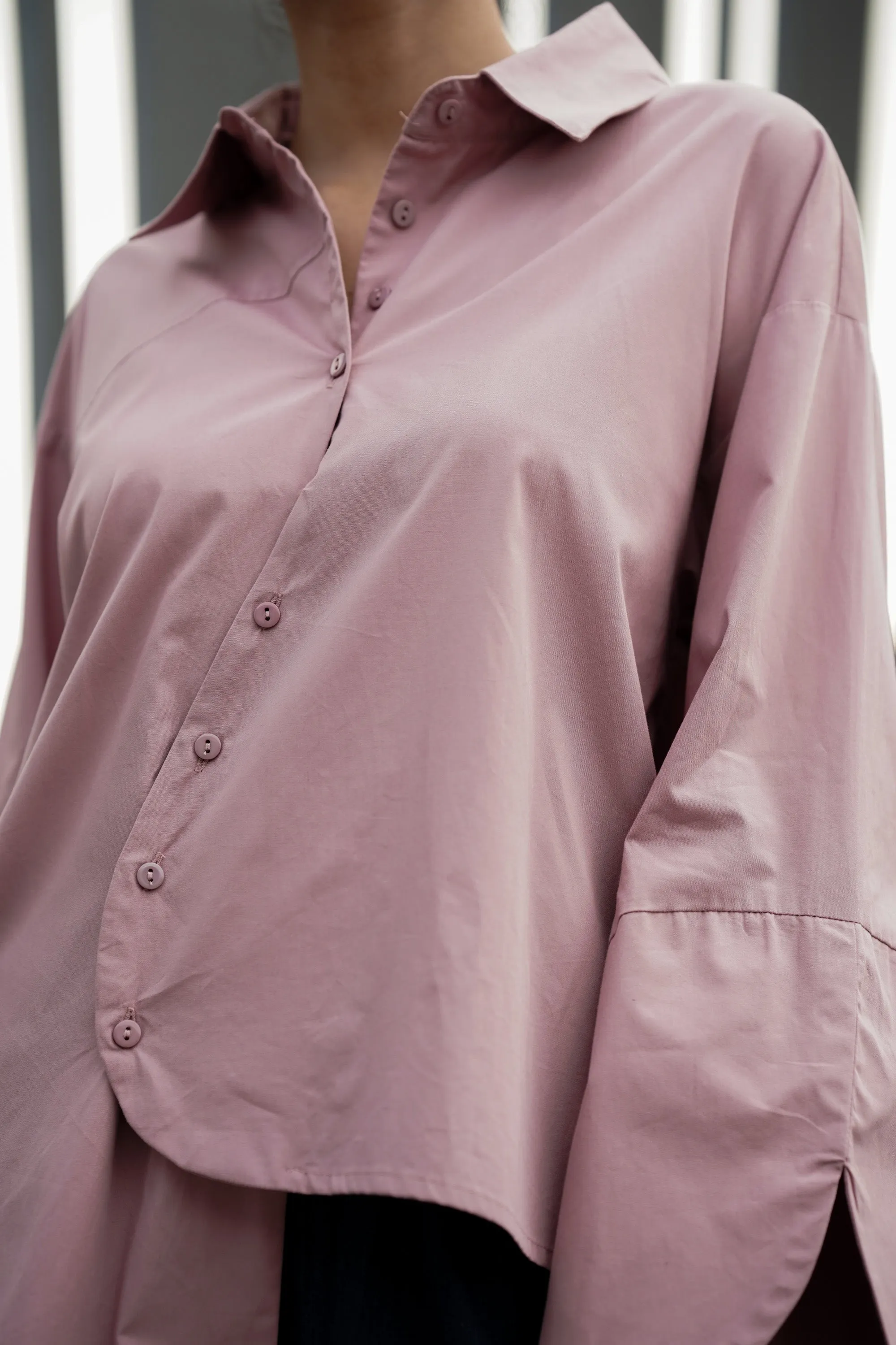 Pink Asymmetrical Full-Sleeve Oversized Shirt