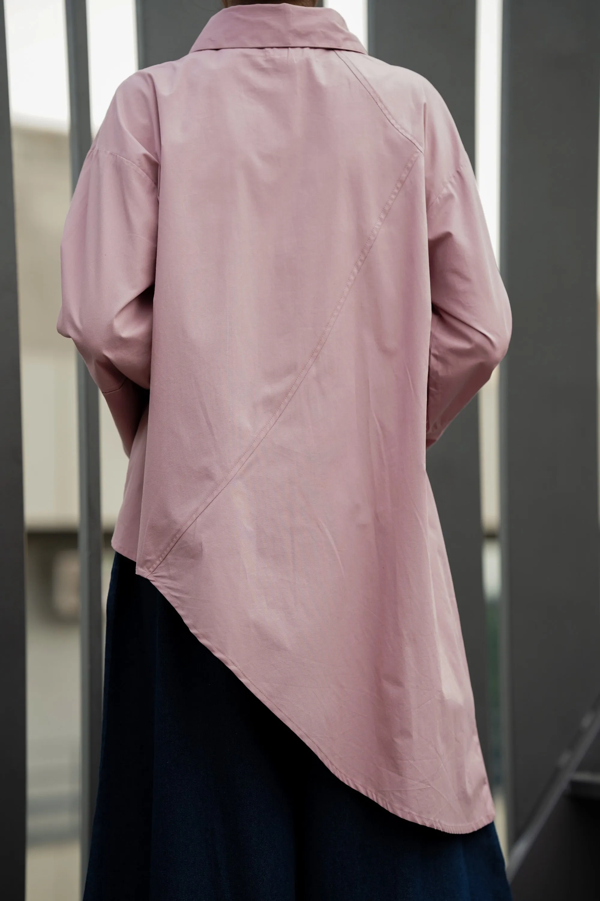 Pink Asymmetrical Full-Sleeve Oversized Shirt