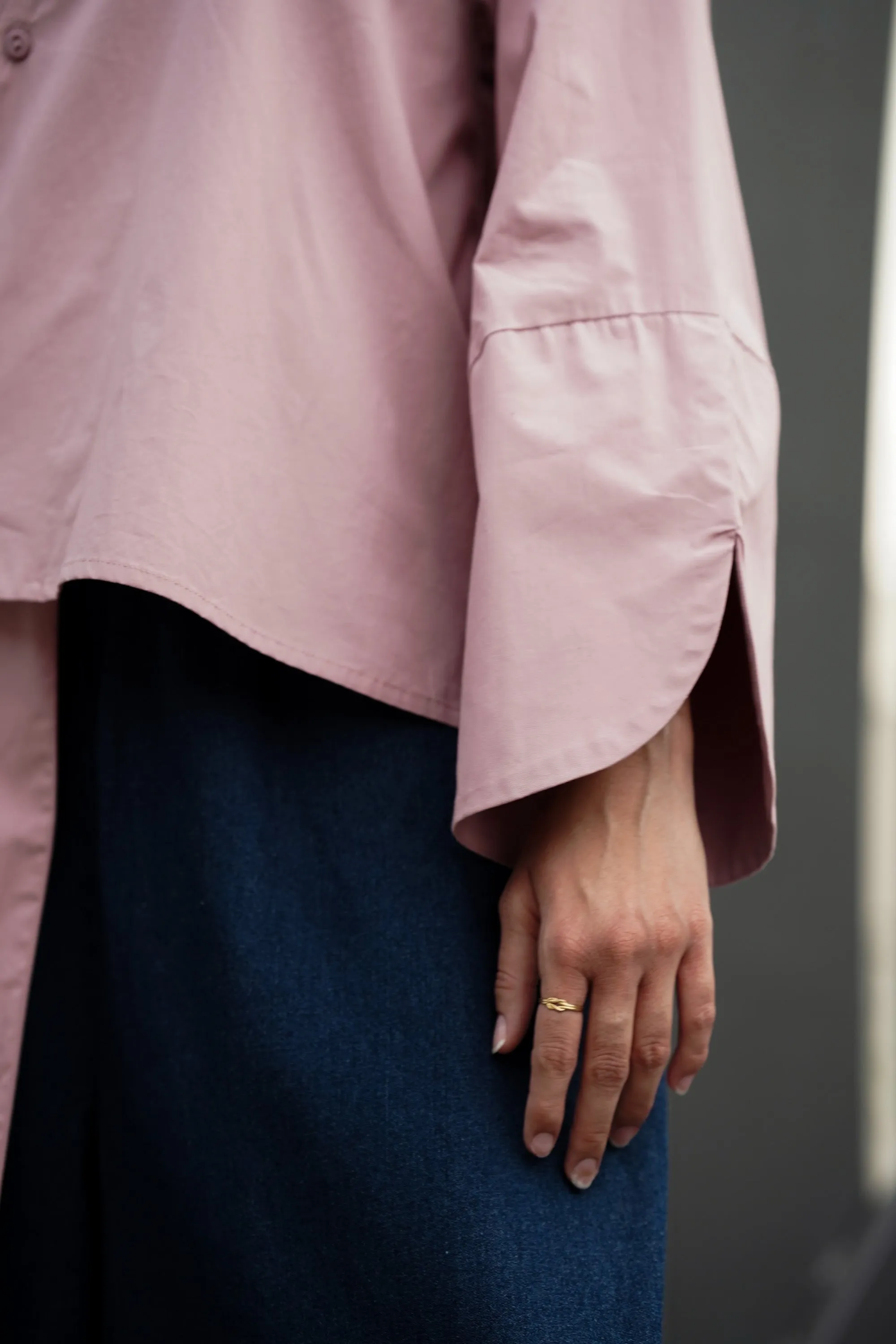 Pink Asymmetrical Full-Sleeve Oversized Shirt