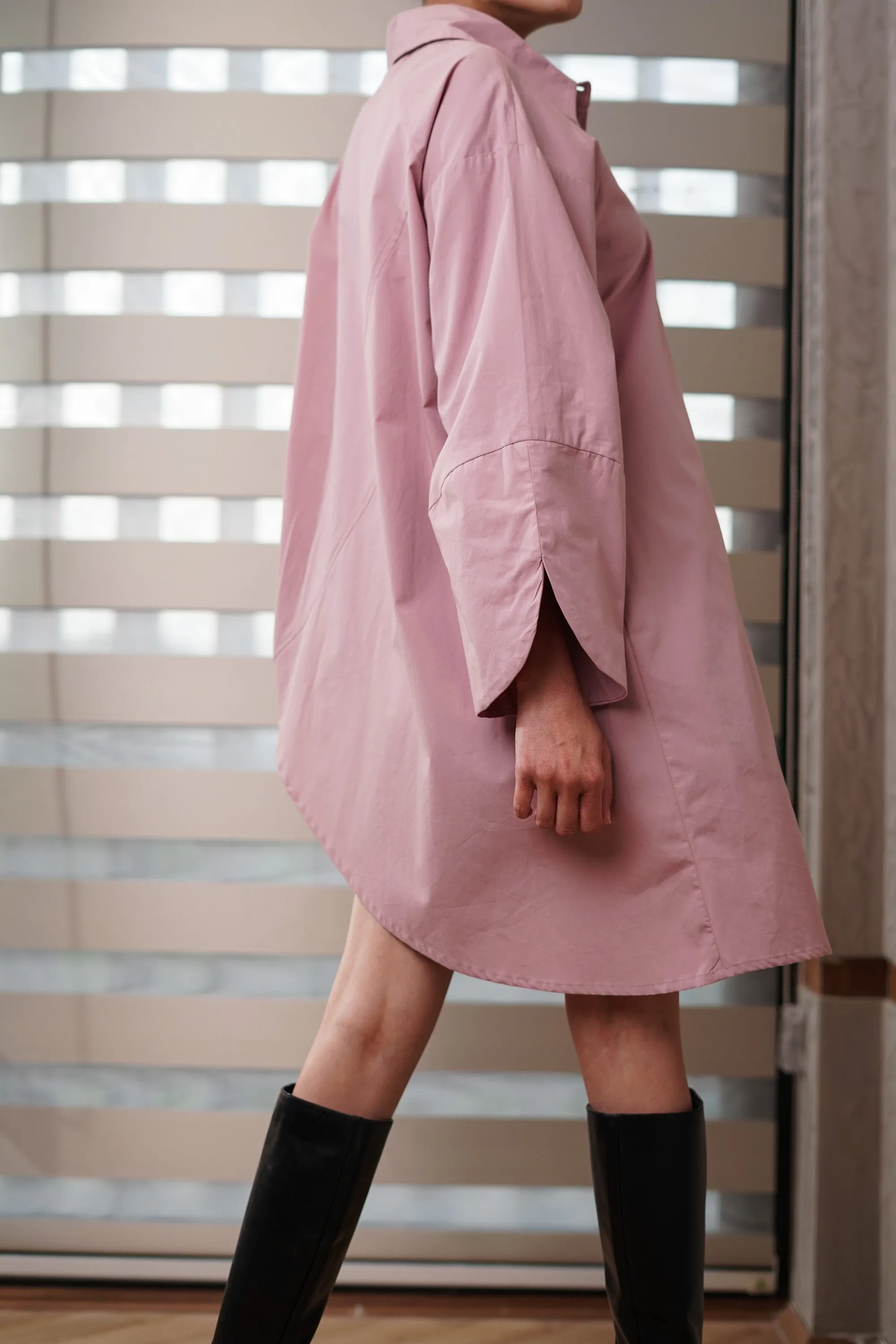 Pink Asymmetrical Full-Sleeve Oversized Shirt