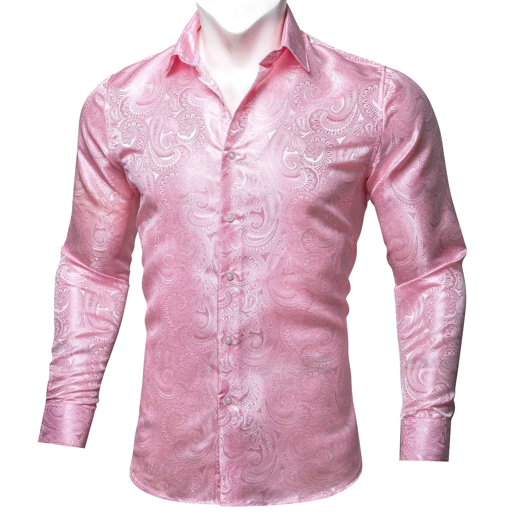 Pink Paisley Pattern Silk Men's Long Sleeve Shirt