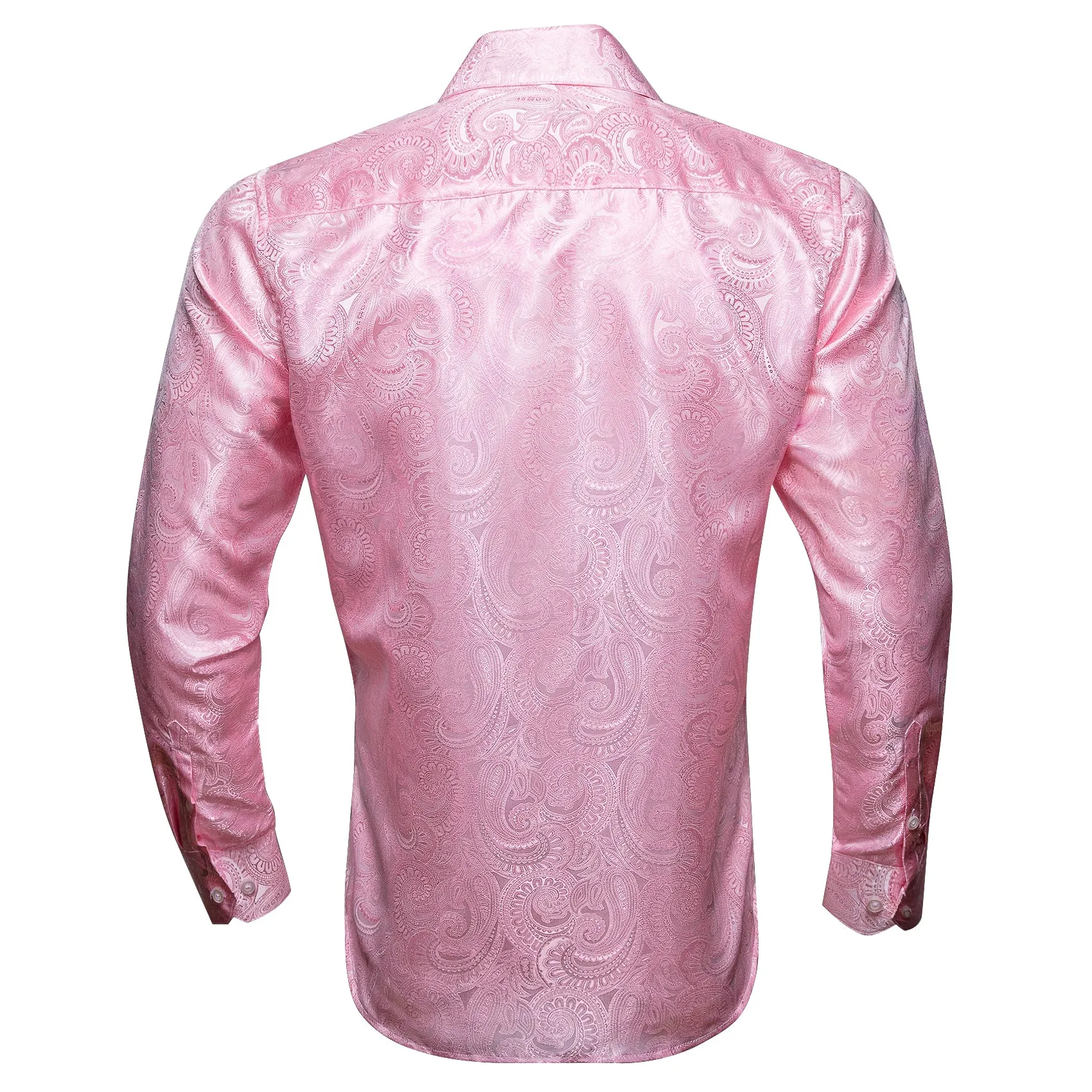 Pink Paisley Pattern Silk Men's Long Sleeve Shirt