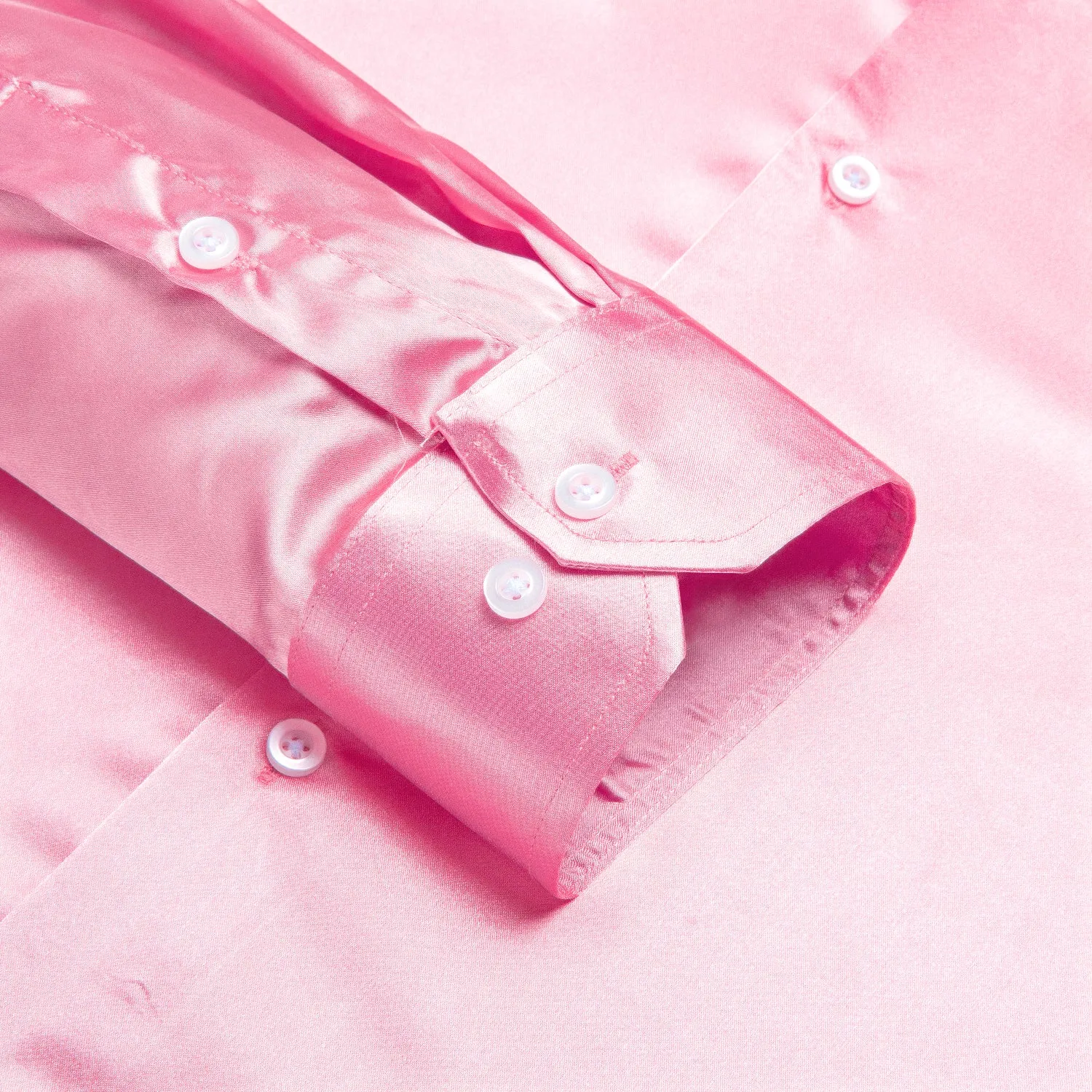 Pink Solid Satin Men's Long Sleeve Shirt