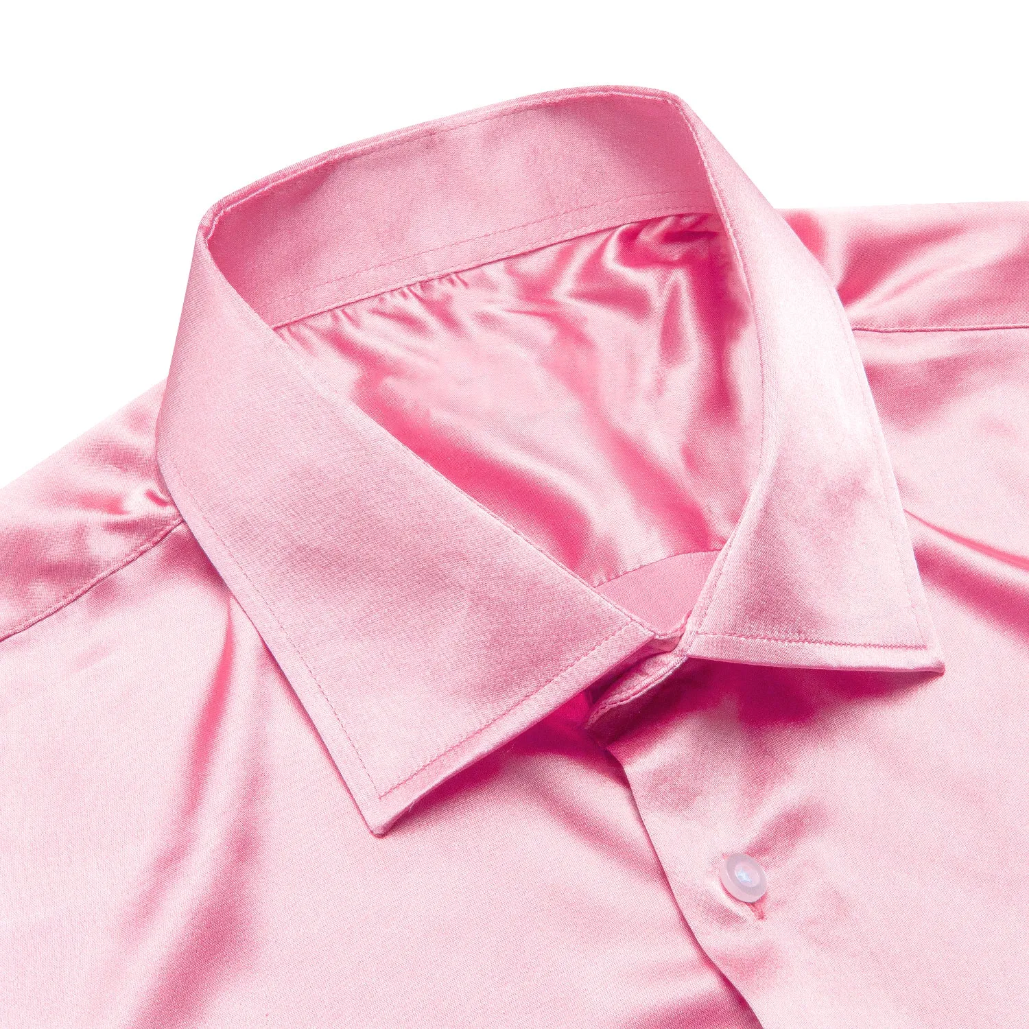 Pink Solid Satin Men's Long Sleeve Shirt