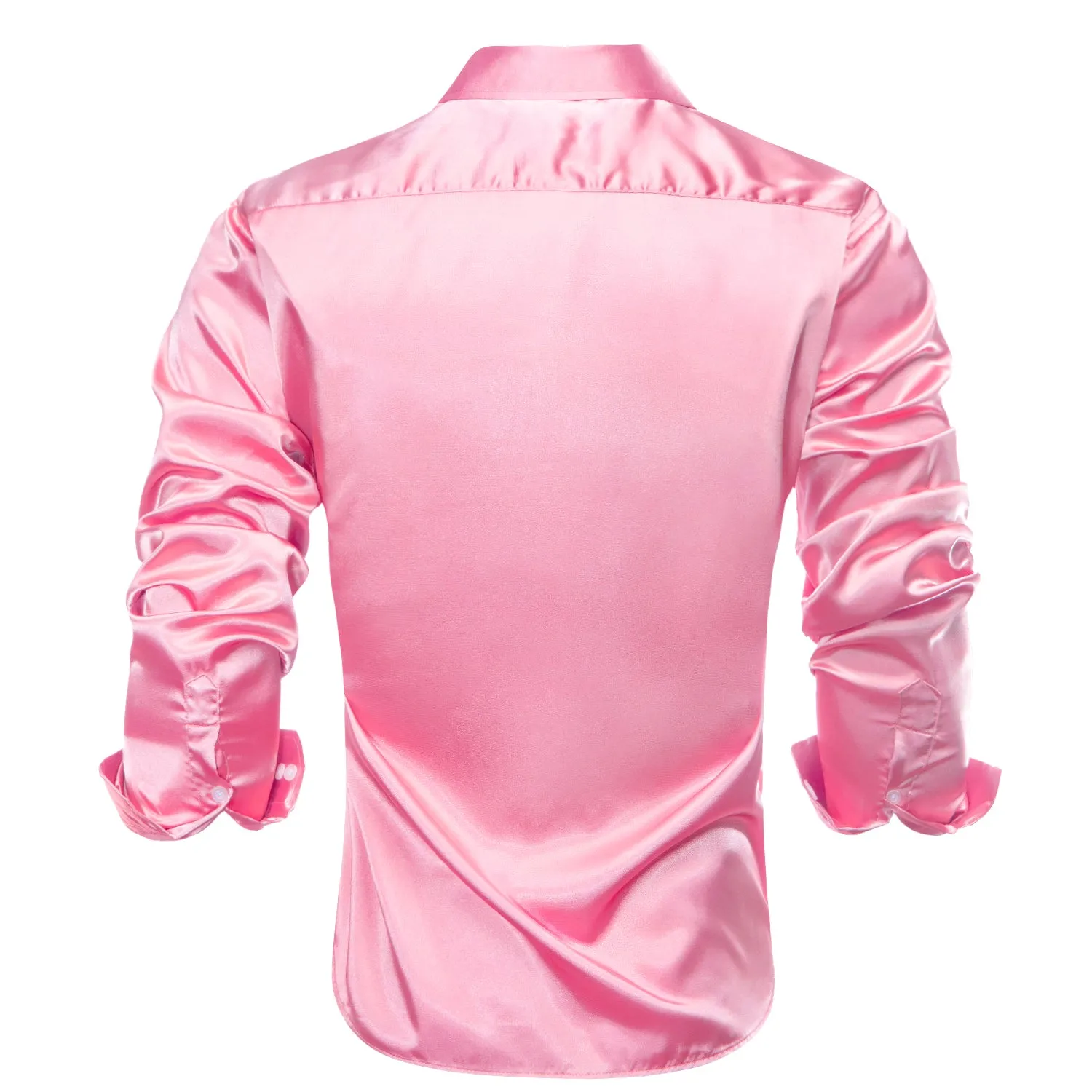 Pink Solid Satin Men's Long Sleeve Shirt