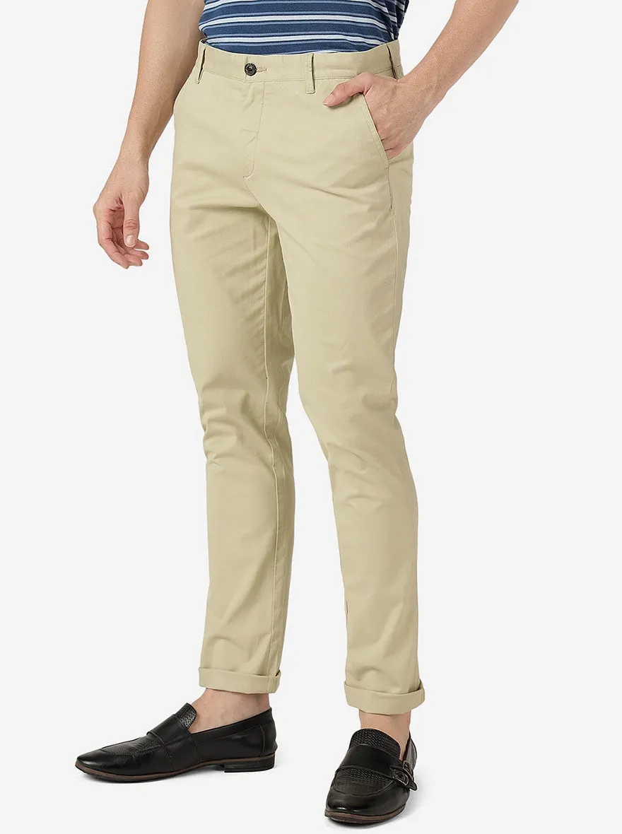 Pista Cream Solid Uno Fit Casual Trouser | JadeBlue