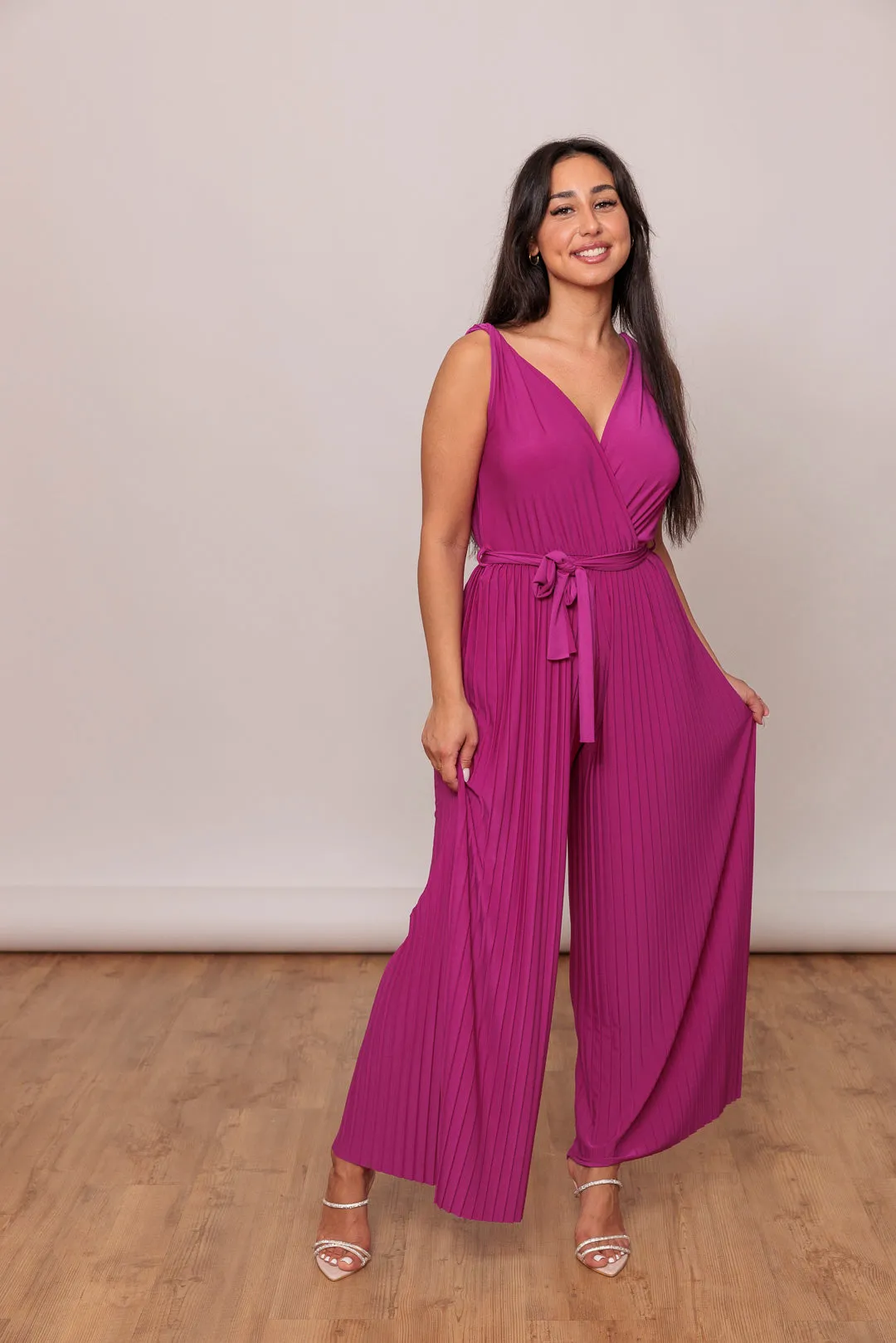 Plissee Jumpsuit mit Bindegürtel