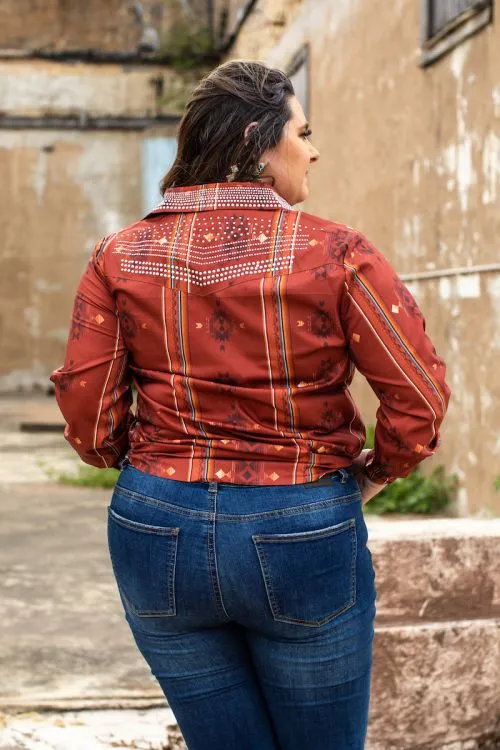 Plus Size Button Down Brown Aztec Plus Size Top