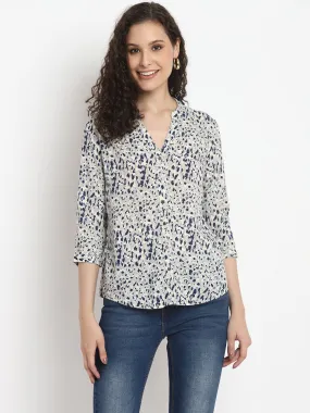 Porsorte Womens Multi Printed 3/4th Sleeve Button Down Shirt