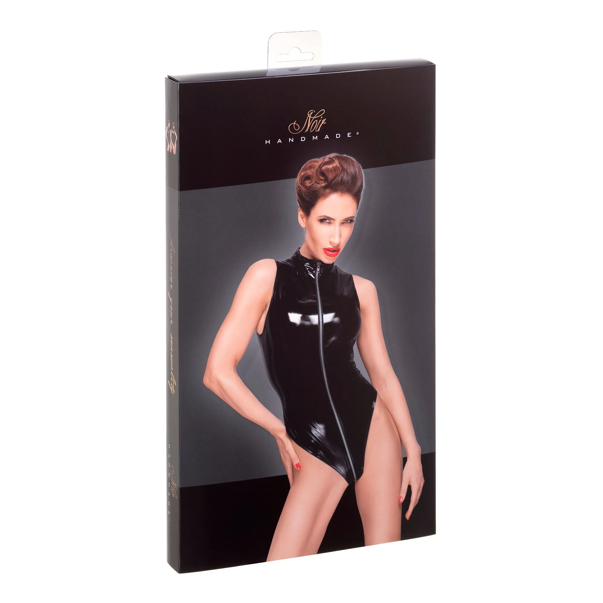 PVC Bodysuit with Deep Cut Shoulder Line and 3-Way Metal Zipper