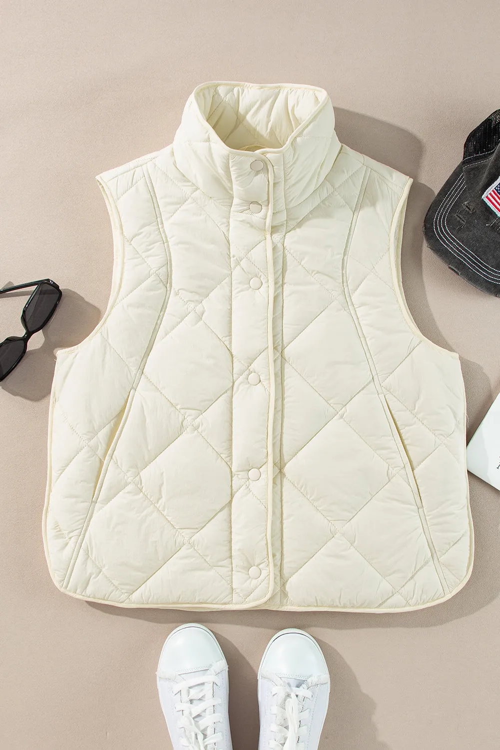 Quilted High Neck Button Up Vest Coat