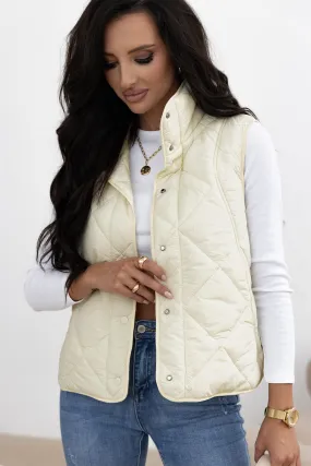 Quilted High Neck Button Up Vest Coat