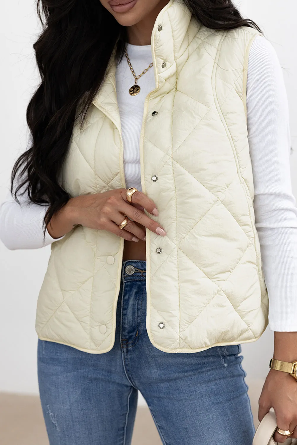 Quilted High Neck Button Up Vest Coat