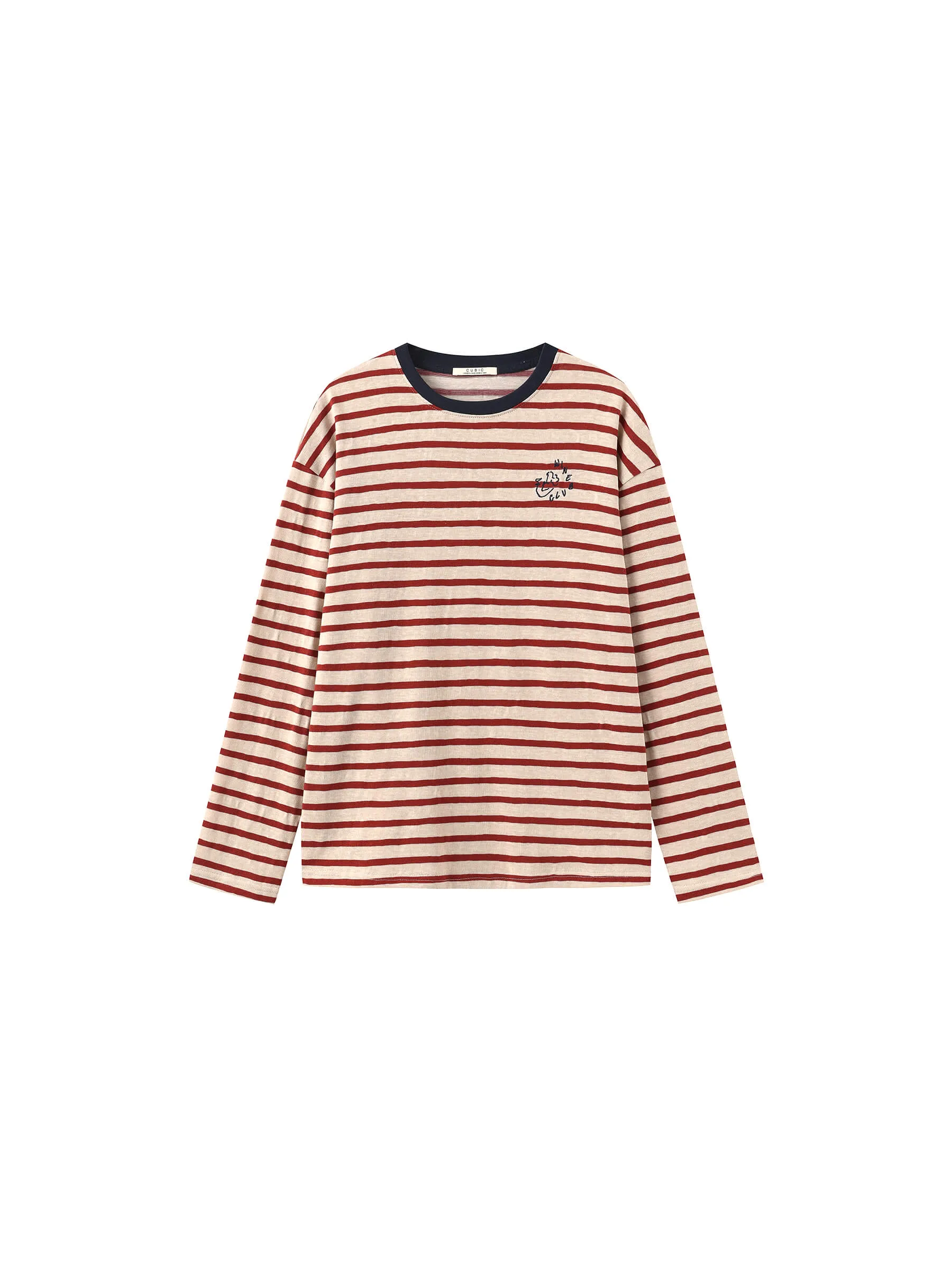 "CUBIC WINE CLUB" Striped Long Sleeve Top