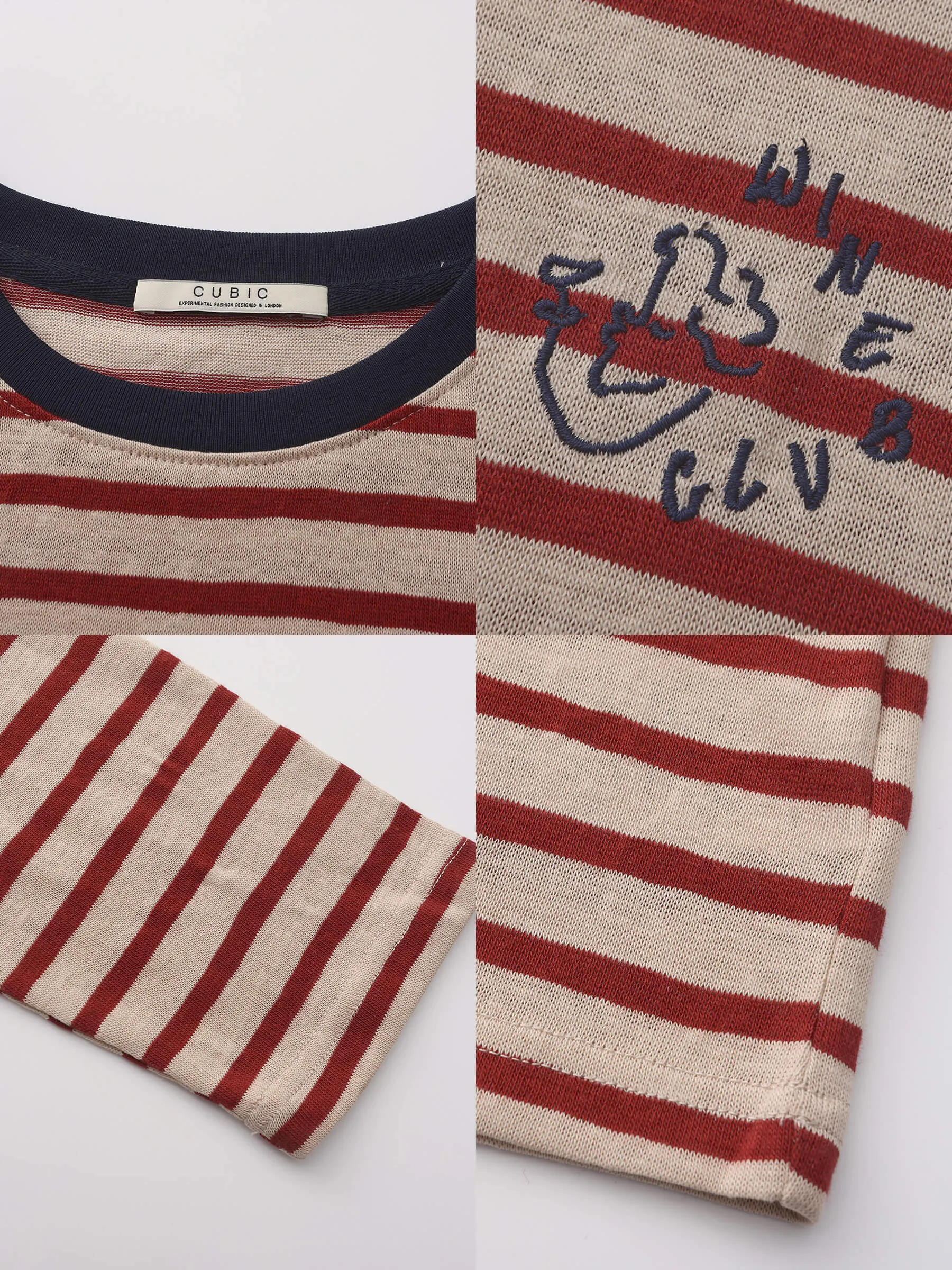 "CUBIC WINE CLUB" Striped Long Sleeve Top