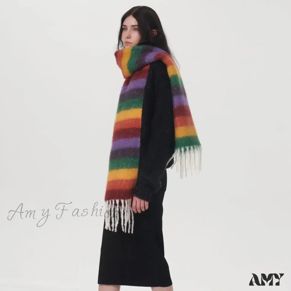 Rainbow Striped Thick Muffler Scarf for Autumn/Winter Warmth