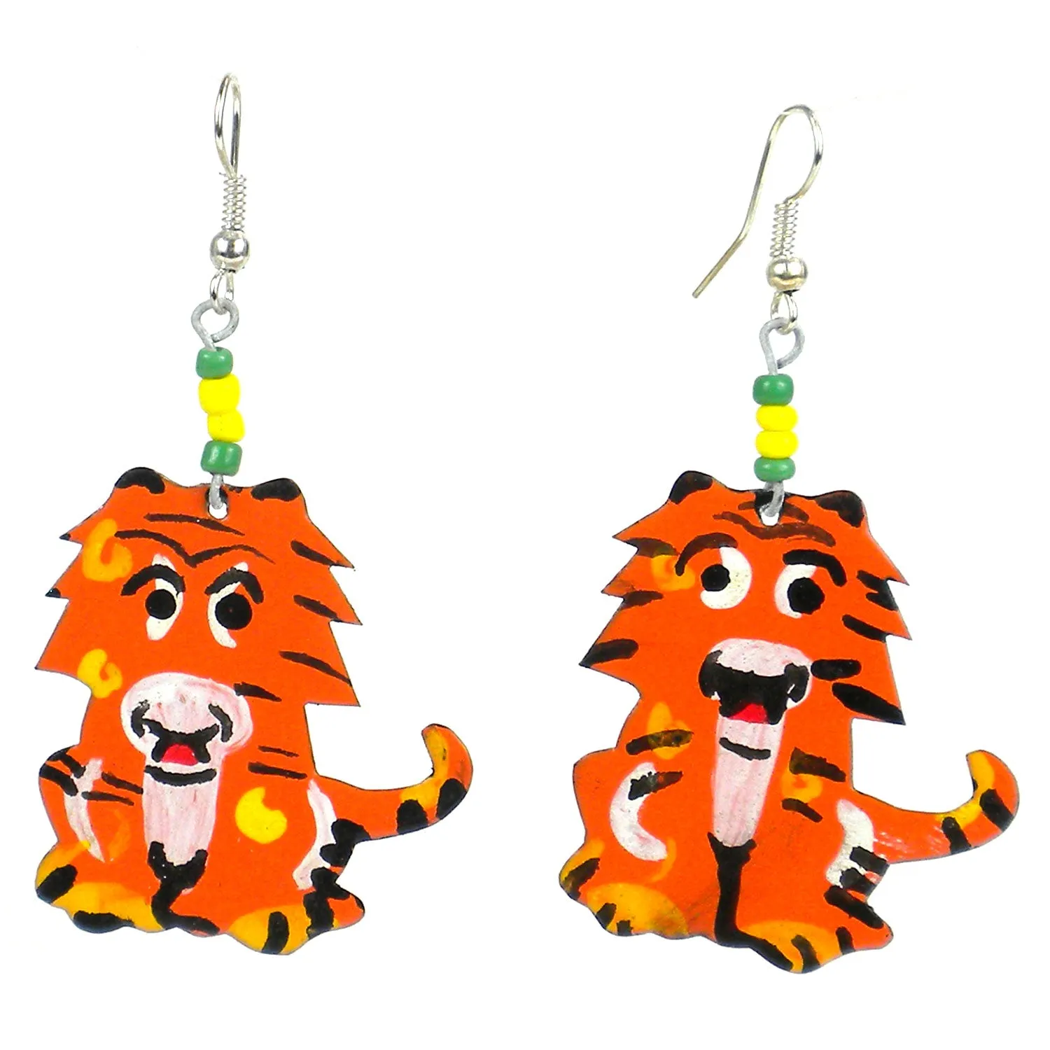 Recycled Standing Tiger Earrings Creative Alternatives