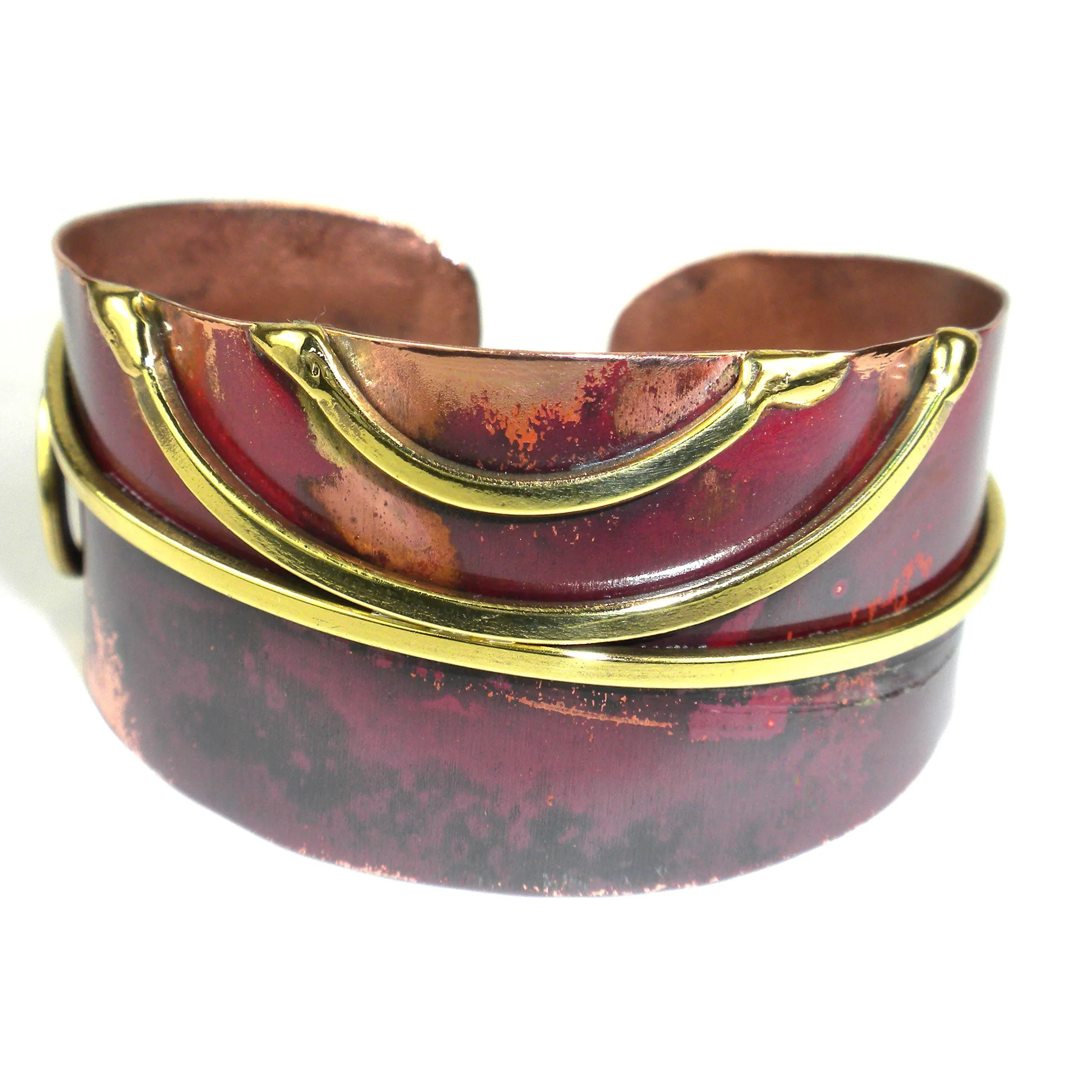 Red Copper and Brass Scroll Oval Cuff Brass Images