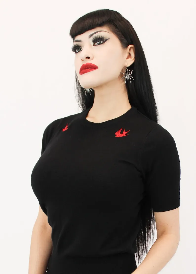 Red Sparrows Black Rockabilly Top