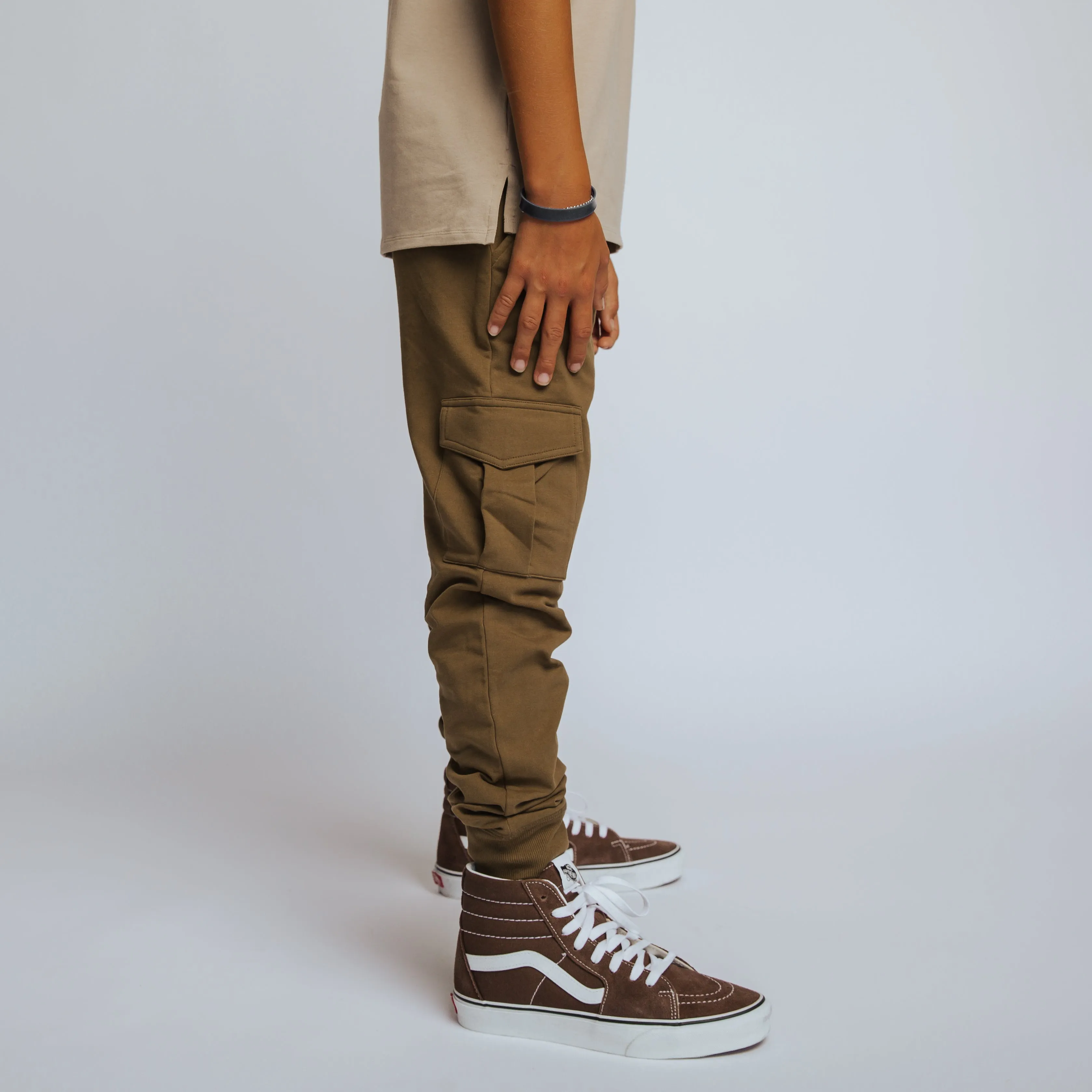 Relaxed Fit Cargo Joggers - Olive Green