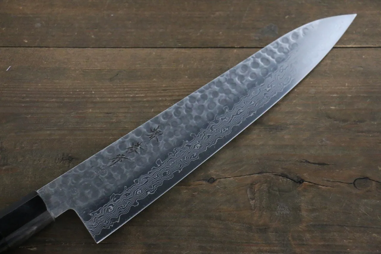 Sakai Takayuki AUS10 45 Layer Damascus Hammered Gyuto 240mm Gold Lacquered Handle with Sheath