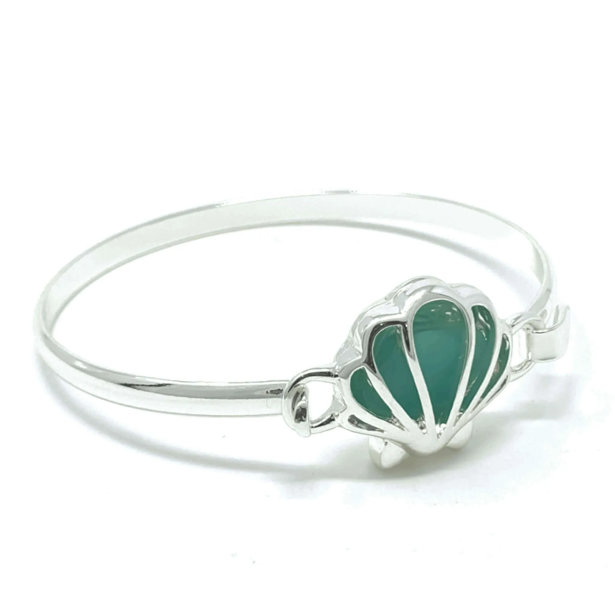 Sea Glass Silver Seashell Bangle Bracelet