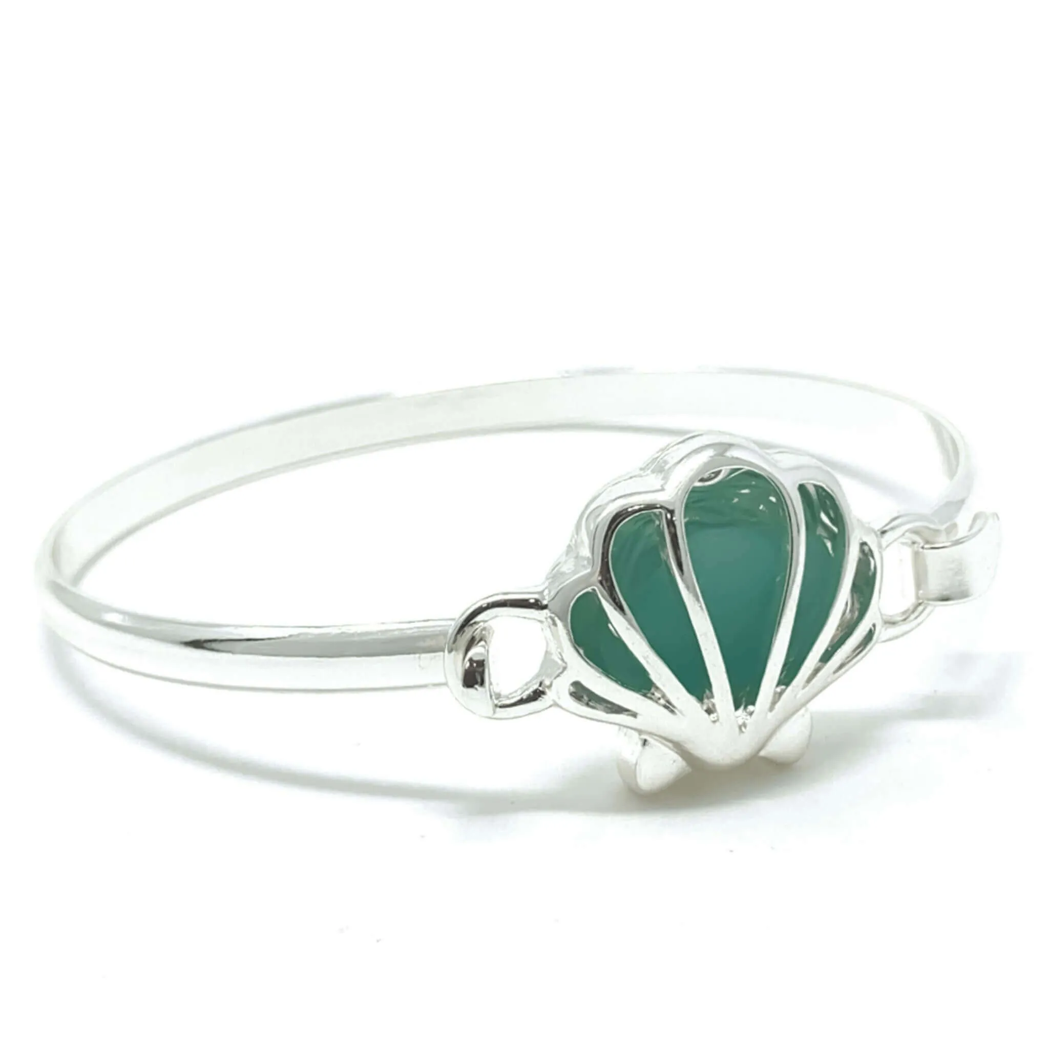 Sea Glass Silver Seashell Bangle Bracelet