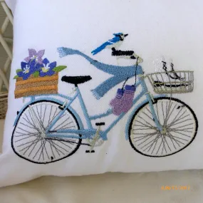 Seasonal Bicycle Pillow covers, Embroidered winter bicycle pillow