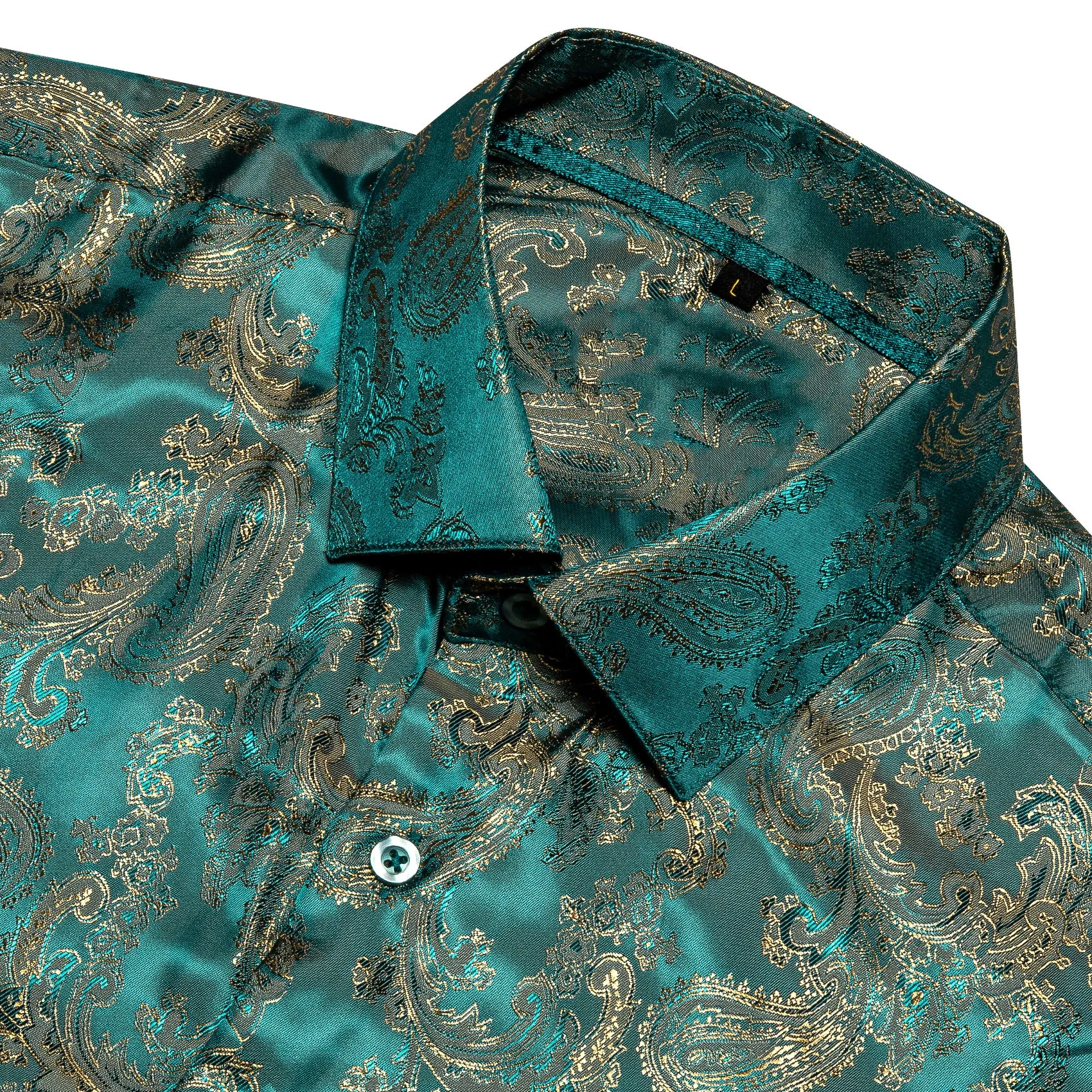 Shining Green Golden Paisley Silk Men's Short Sleeve Shirt