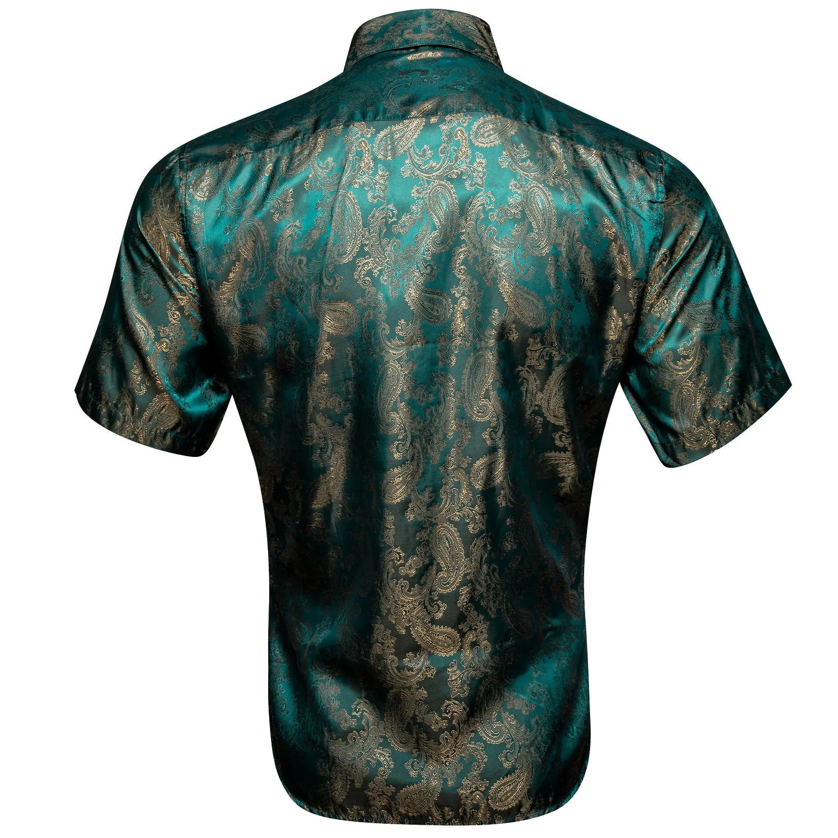 Shining Green Golden Paisley Silk Men's Short Sleeve Shirt